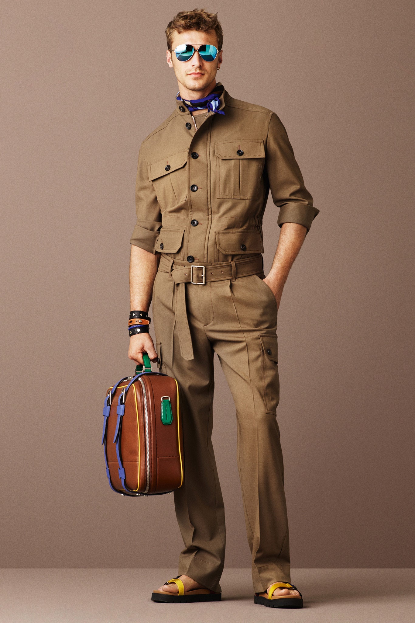 beige fitted jacket and pants