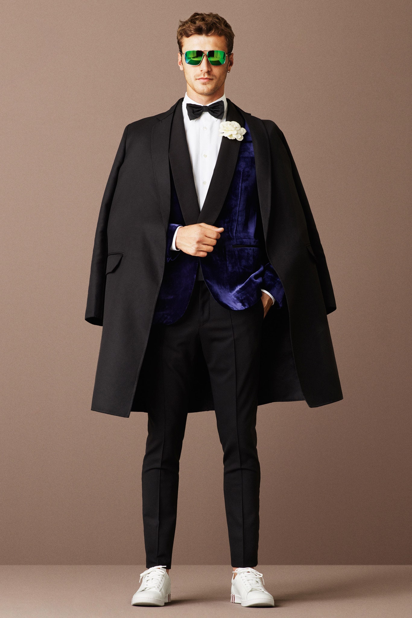 black coat blue velvet blazer