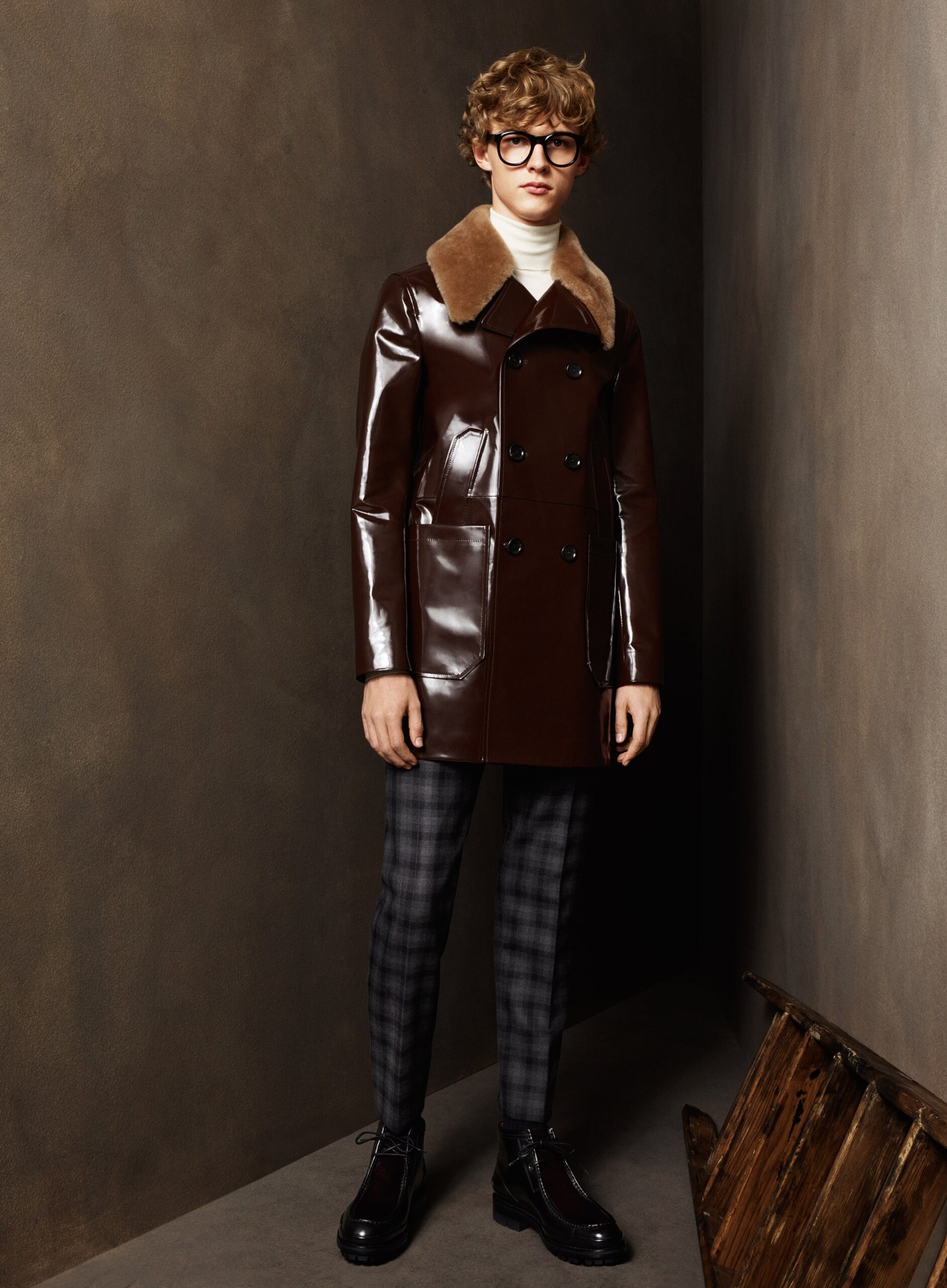 brown vinyl coat with turtleneck