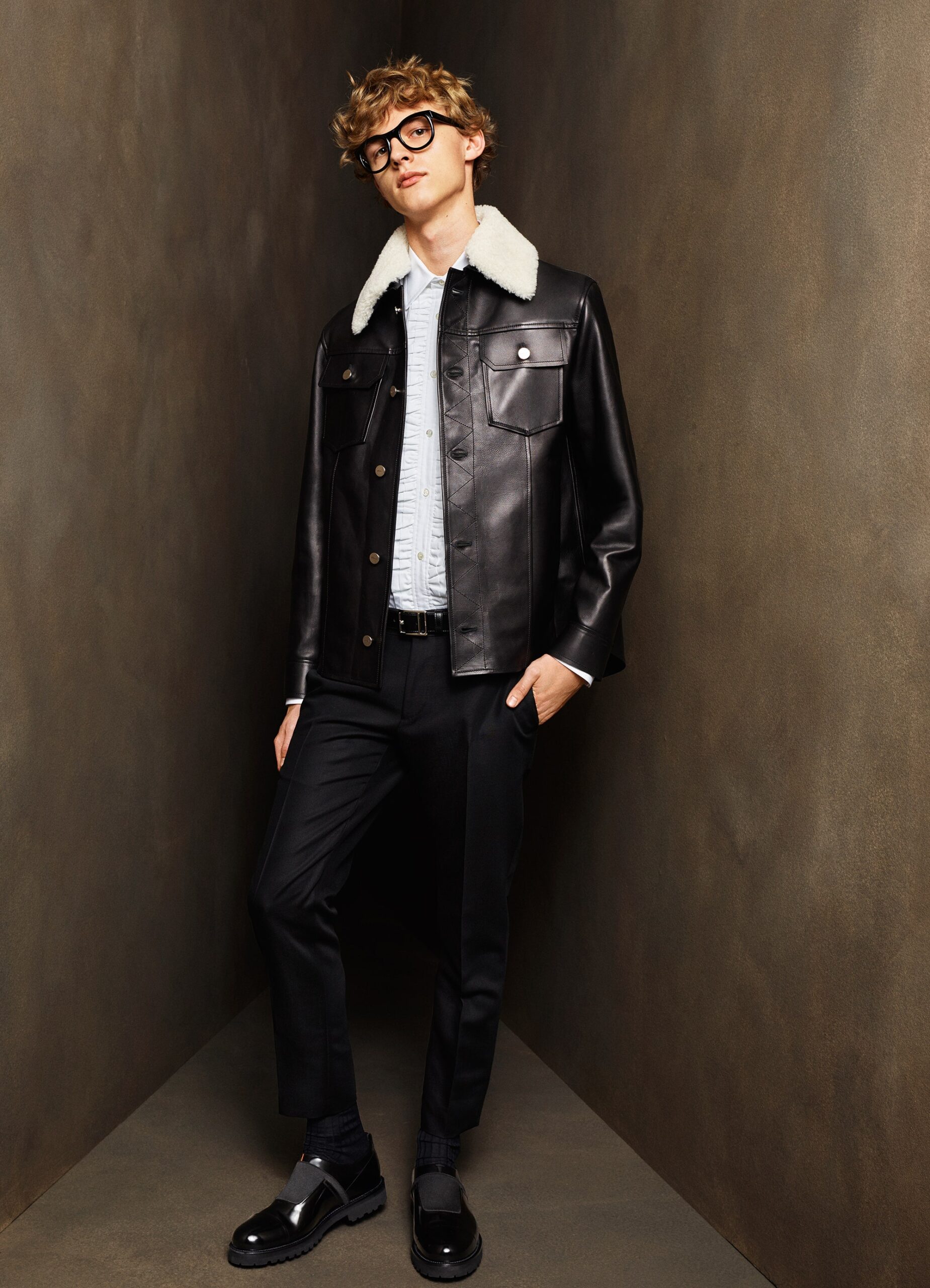 black leather jacket with white shirt