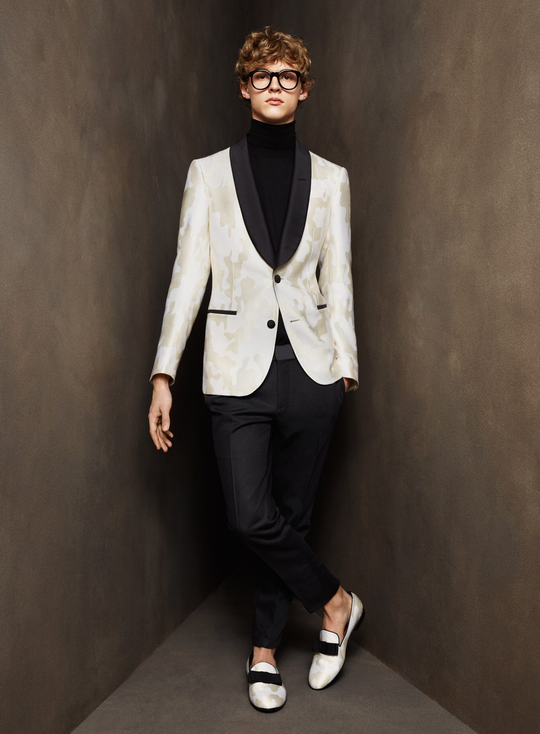 tailored white camouflage blazer