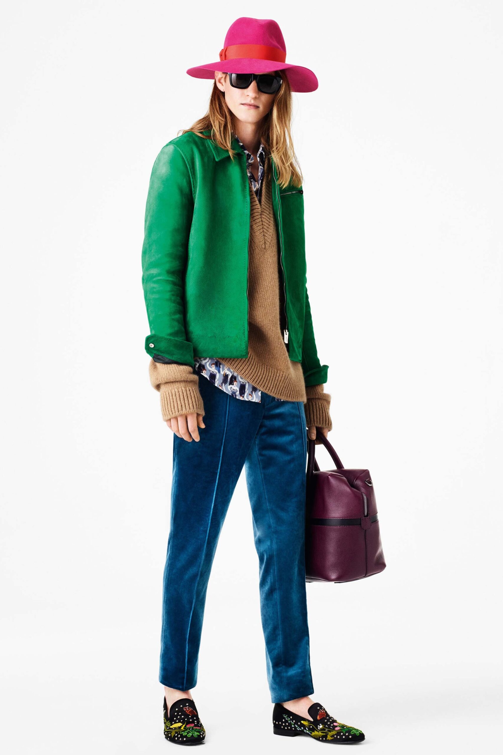 green suede long-sleeve collared fitted jacket