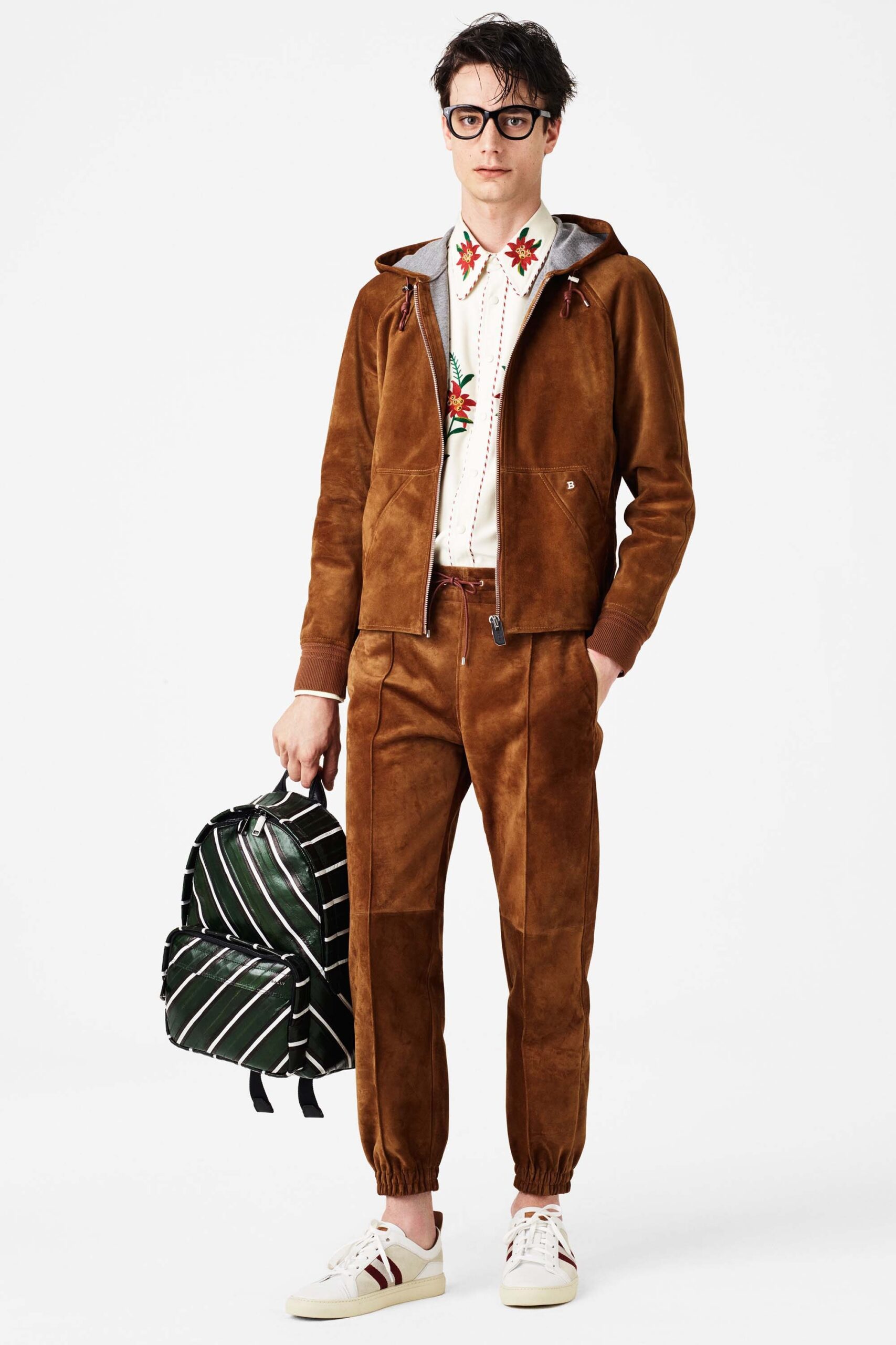 brown suede long-sleeve hooded fitted zippered jacket