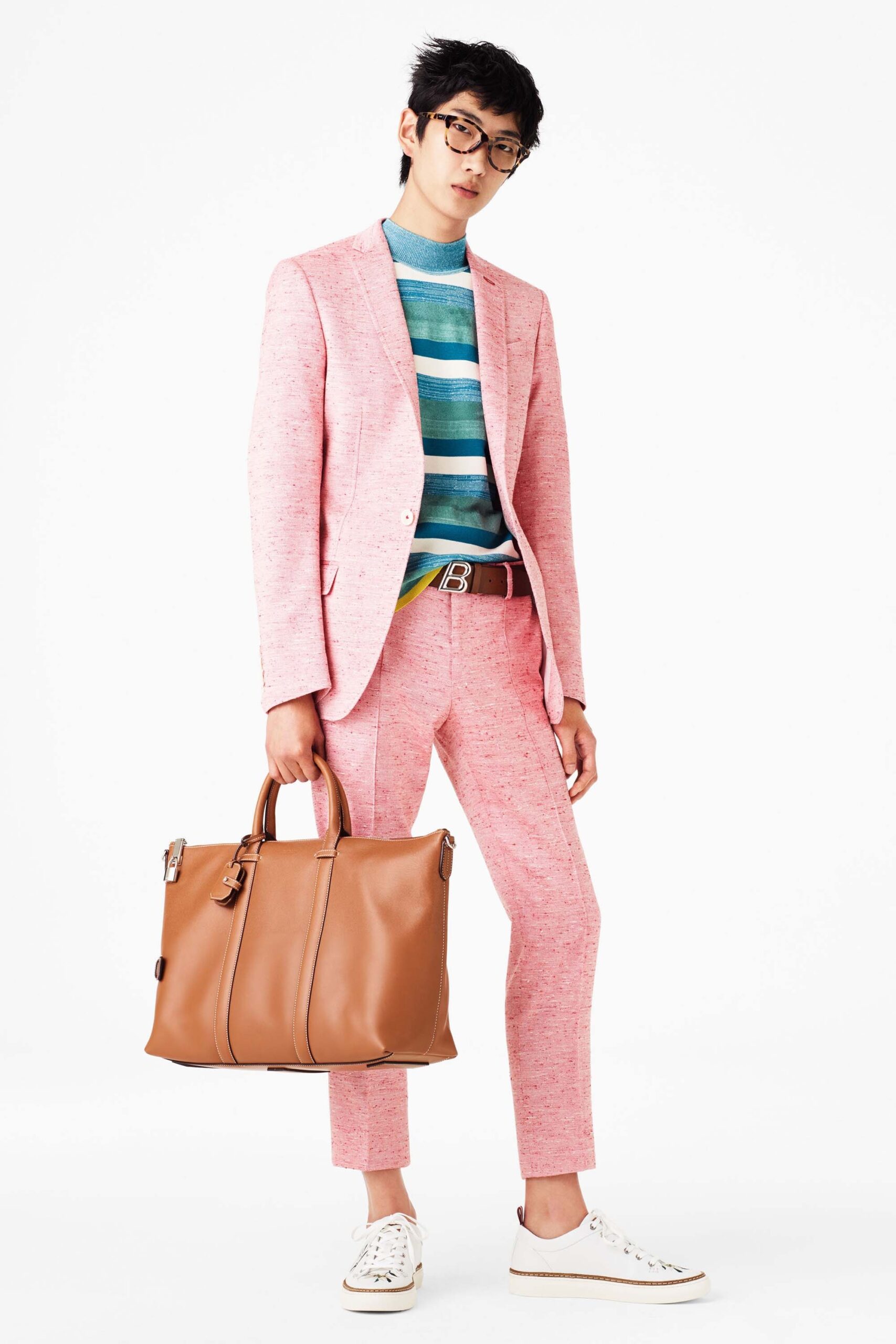 pink cotton long-sleeve collared tailored buttoned suit