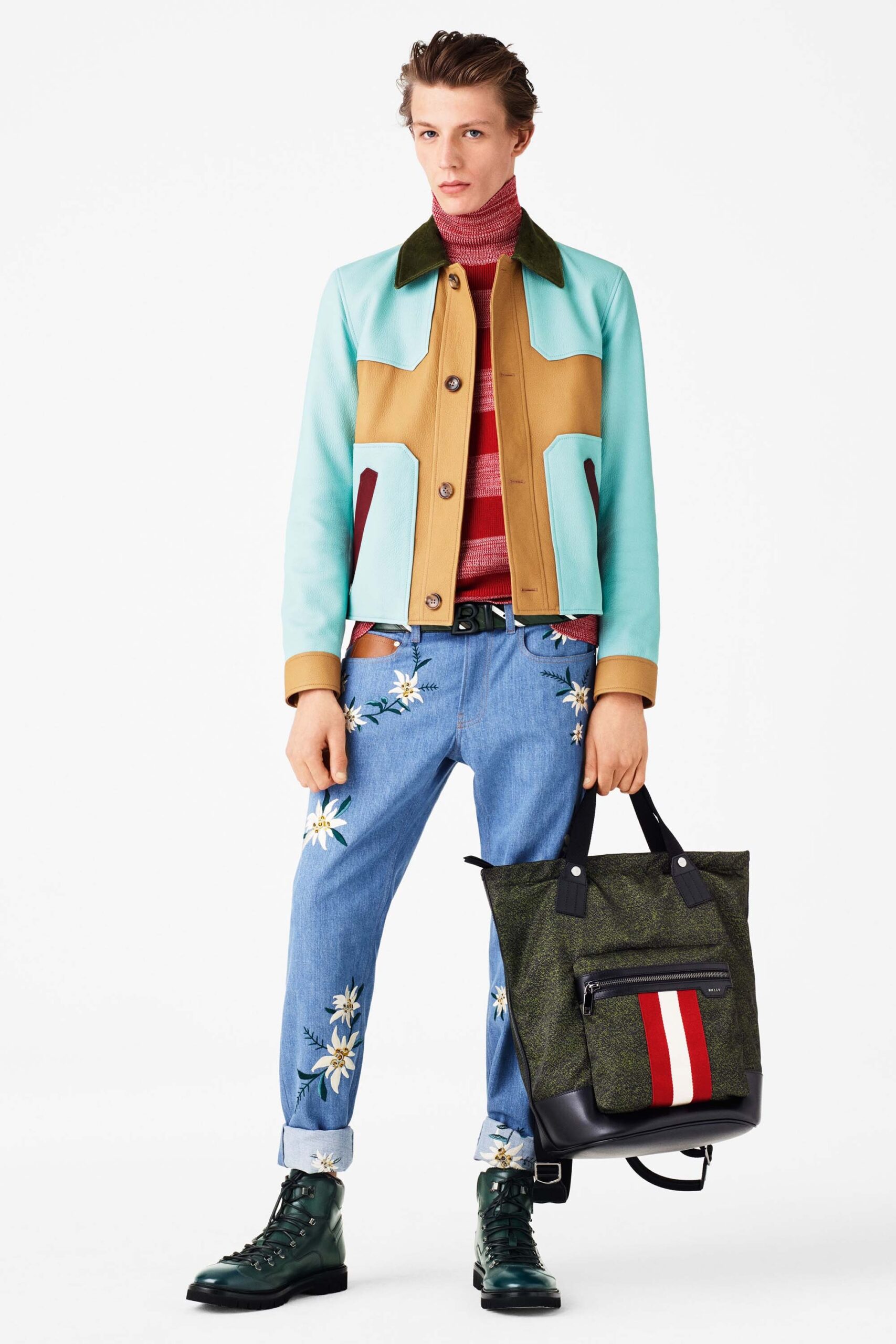 blue denim relaxed embroidered pants