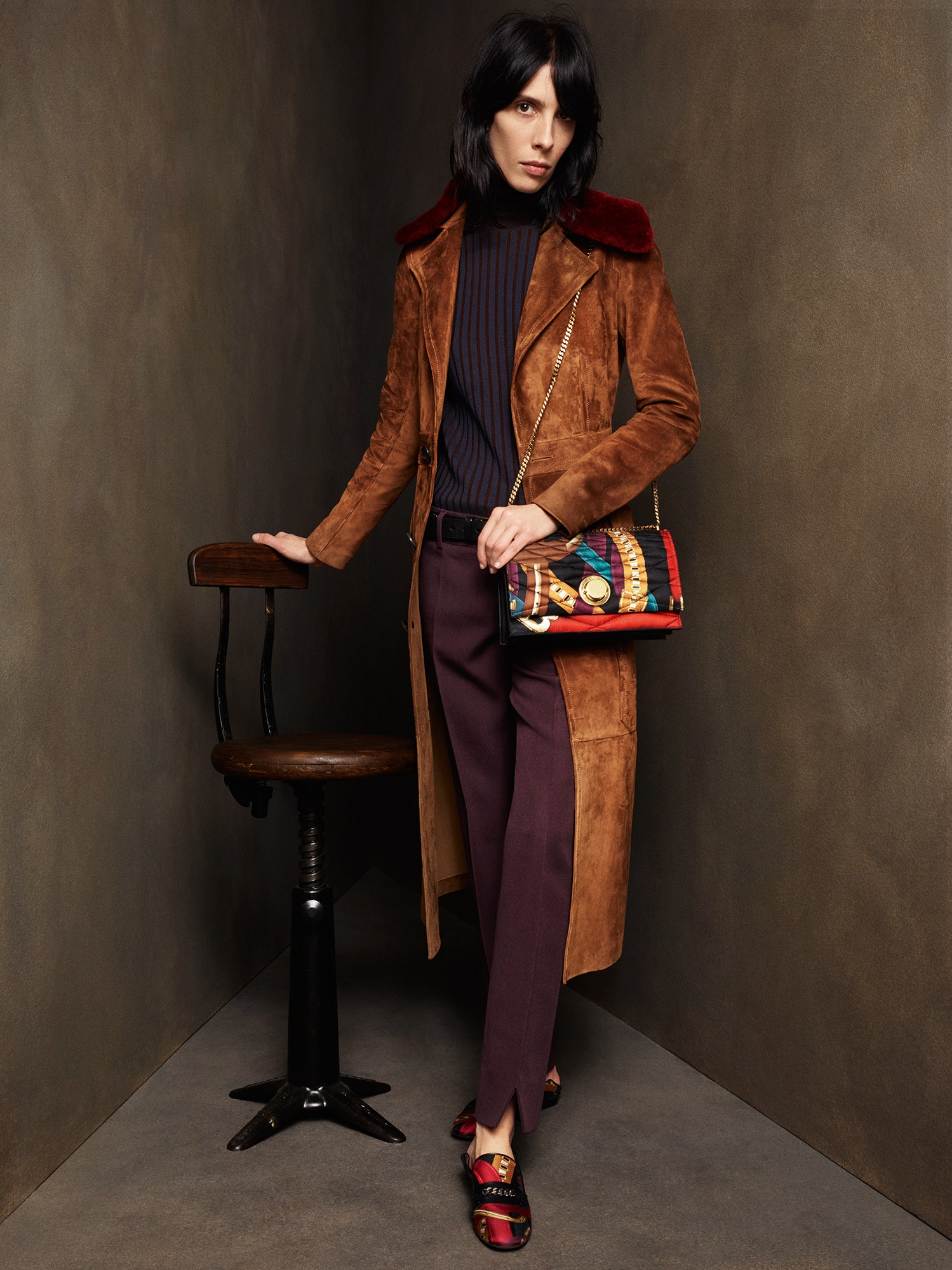 brown suede belted coat