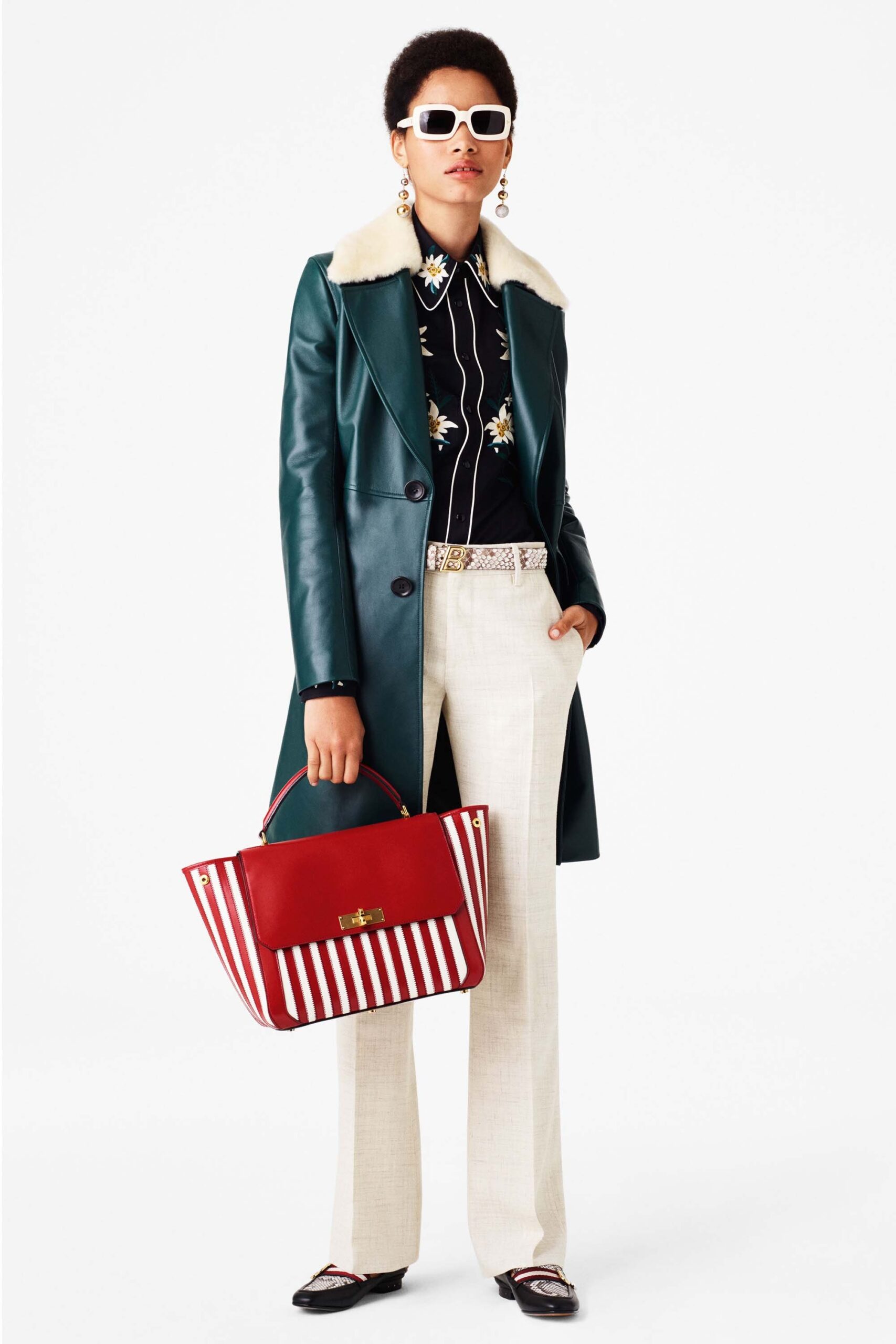 green leather coat with embroidered shirt