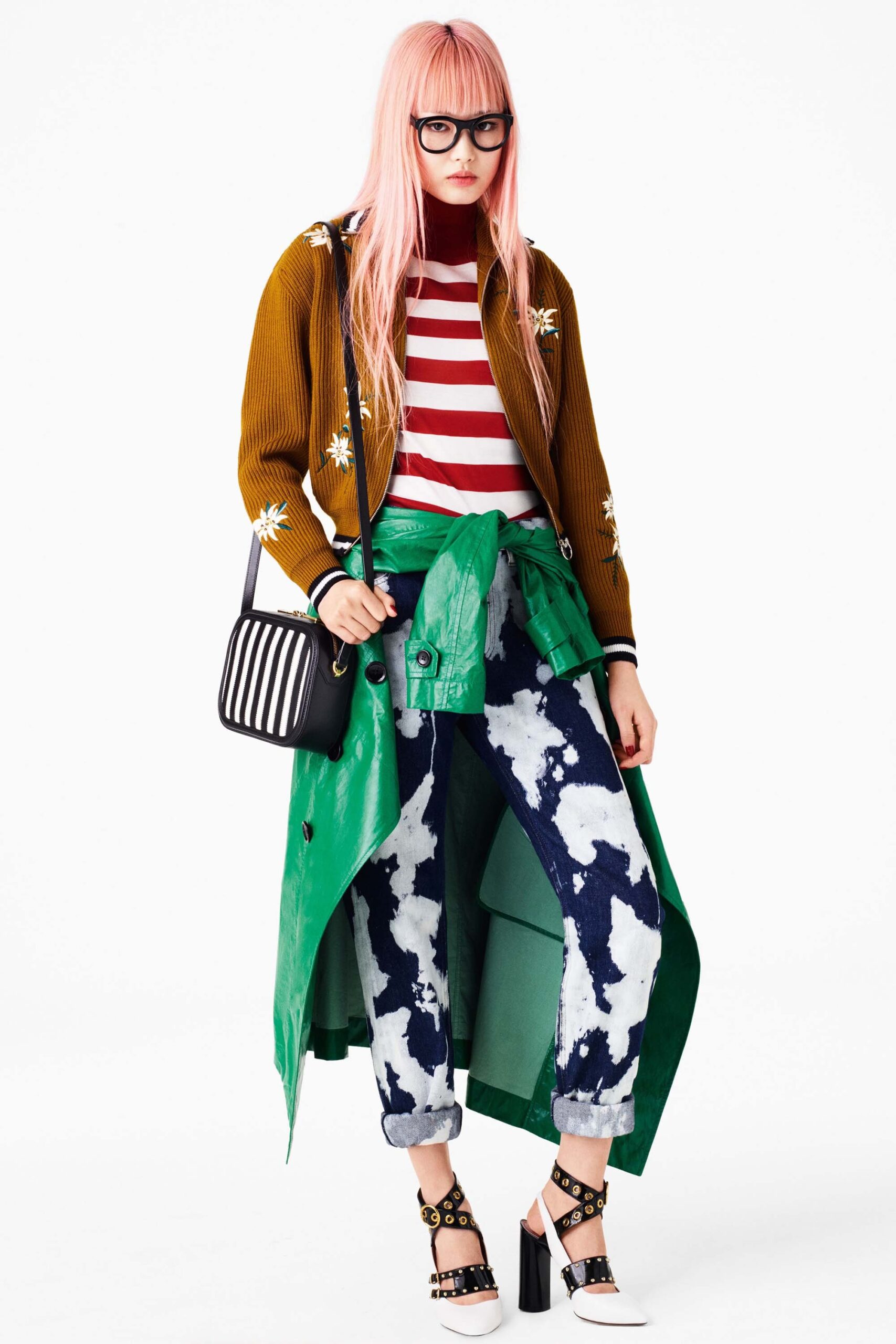 green vinyl longline layered coat