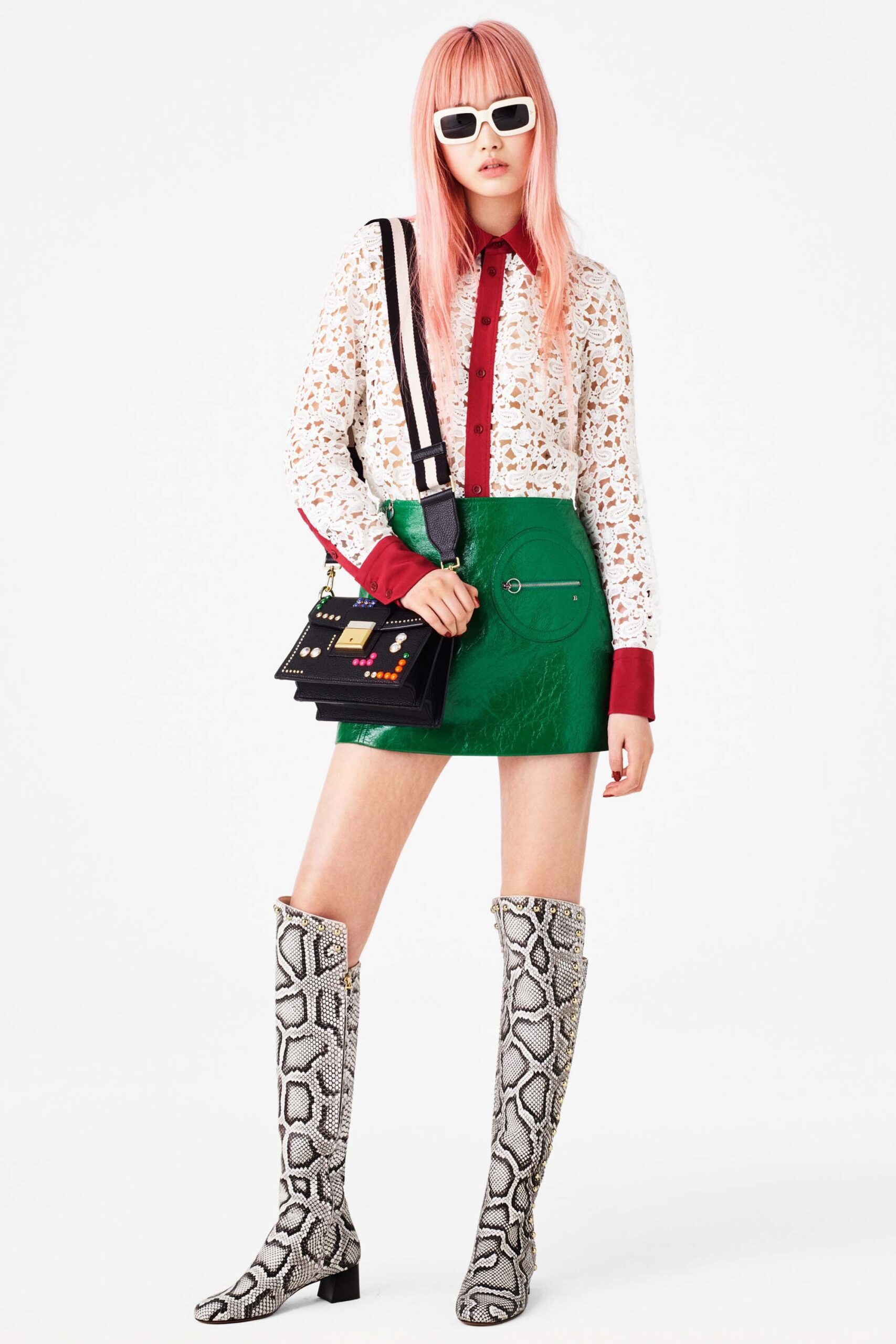 white embroidered blouse with green skirt