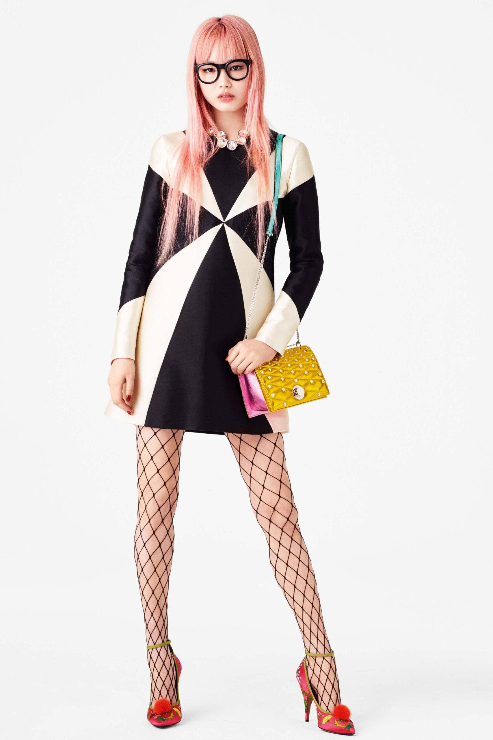 color-blocked mini dress with accessories