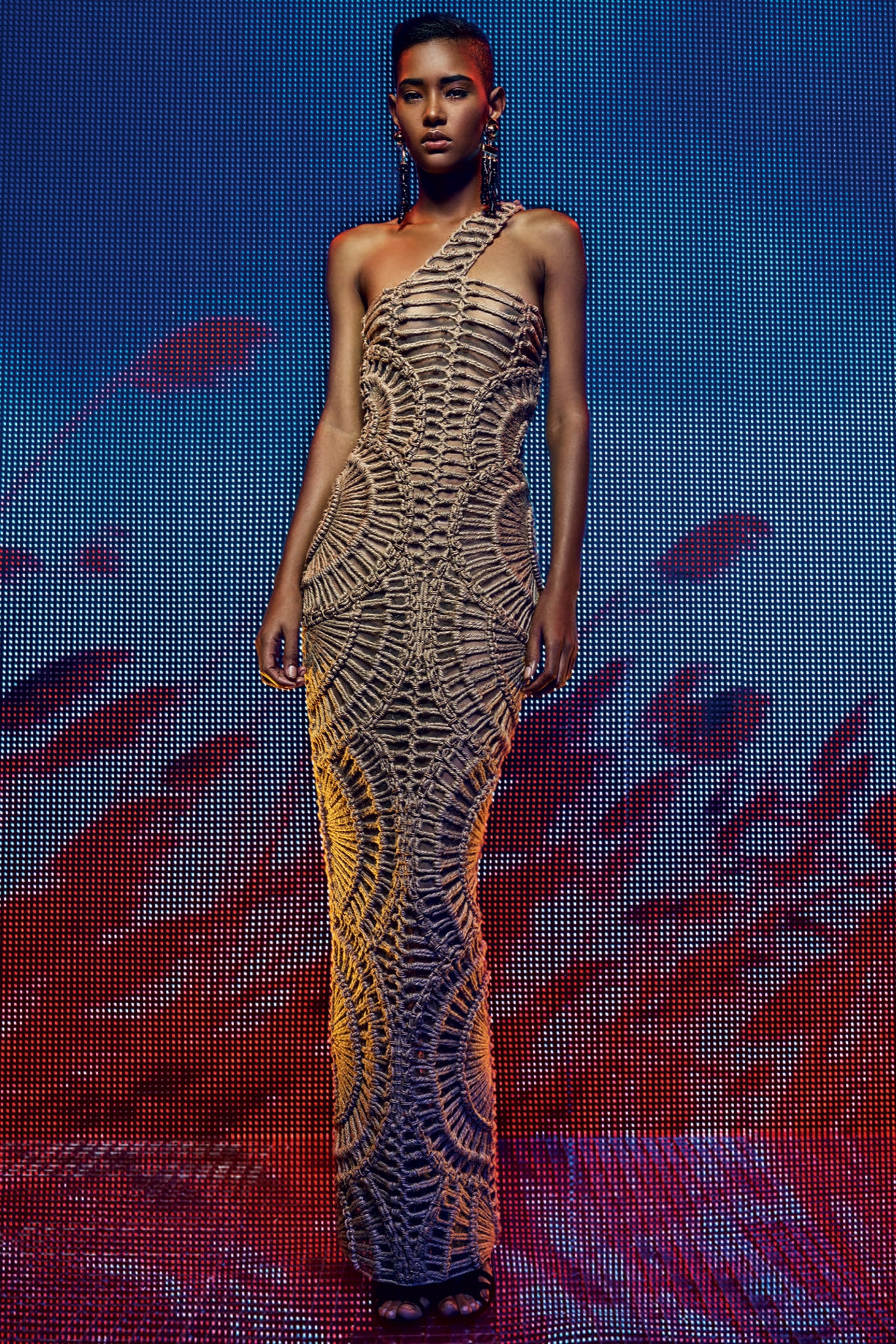 beige lace fitted gown