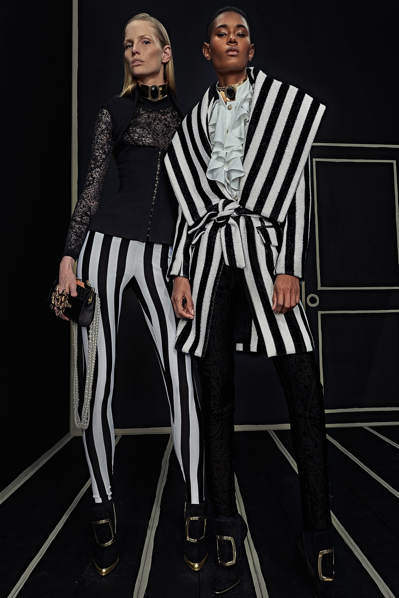 black and white striped top and pants