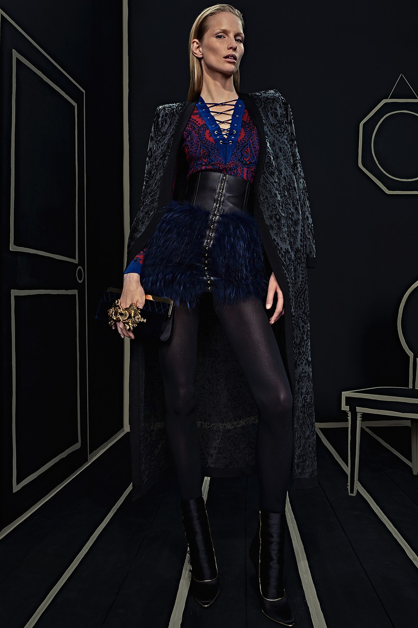 black lace long-sleeve relaxed draped cape