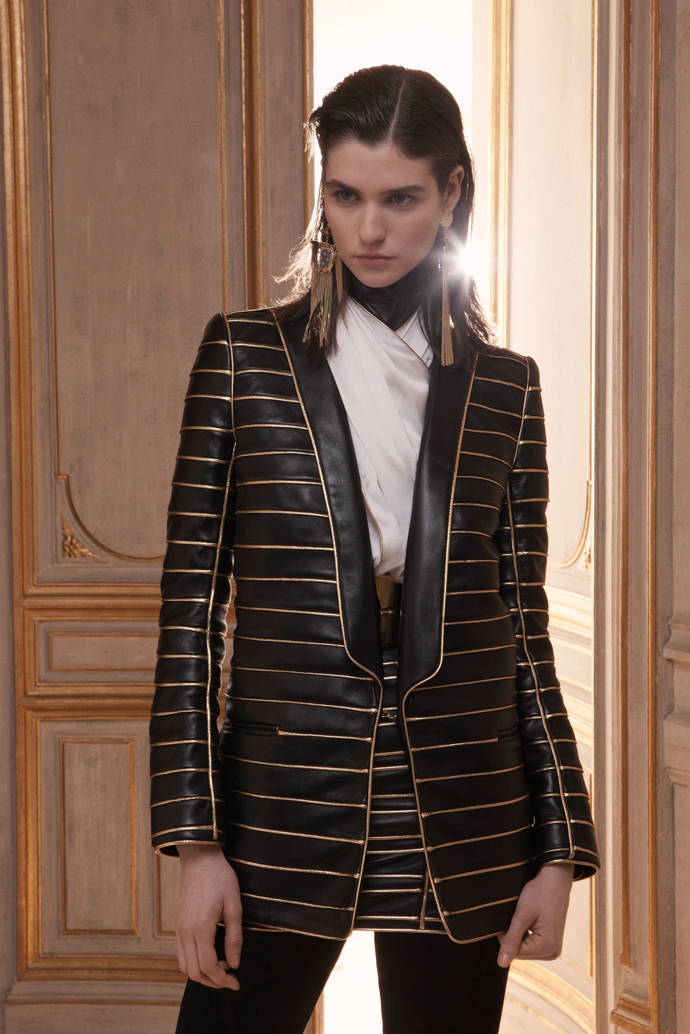 tailored black leather blazer