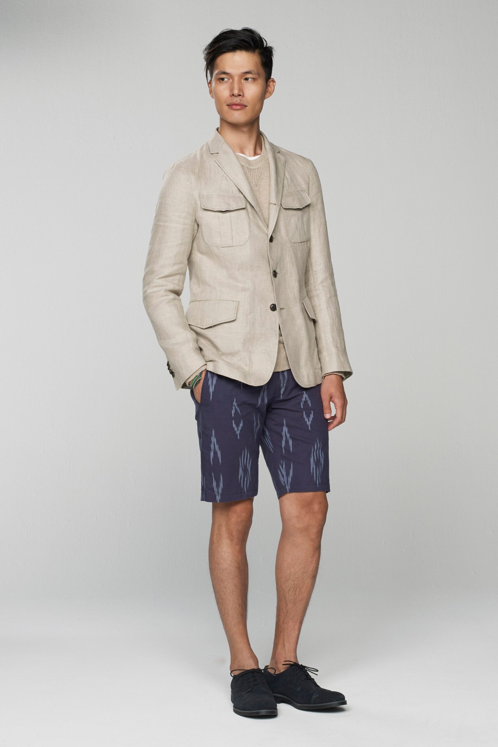 blue cotton relaxed printed short shorts