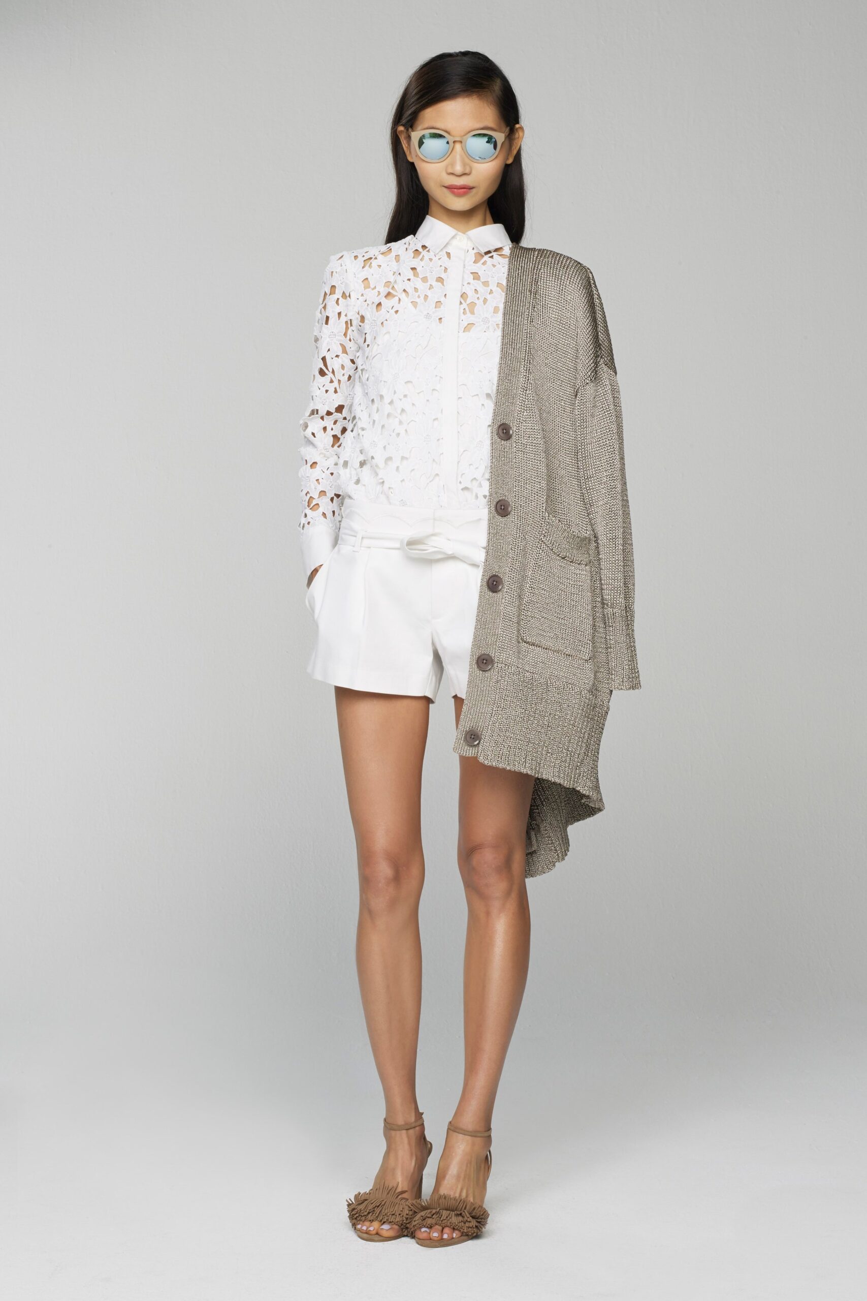 beige knit long-sleeve oversized buttoned cardigan