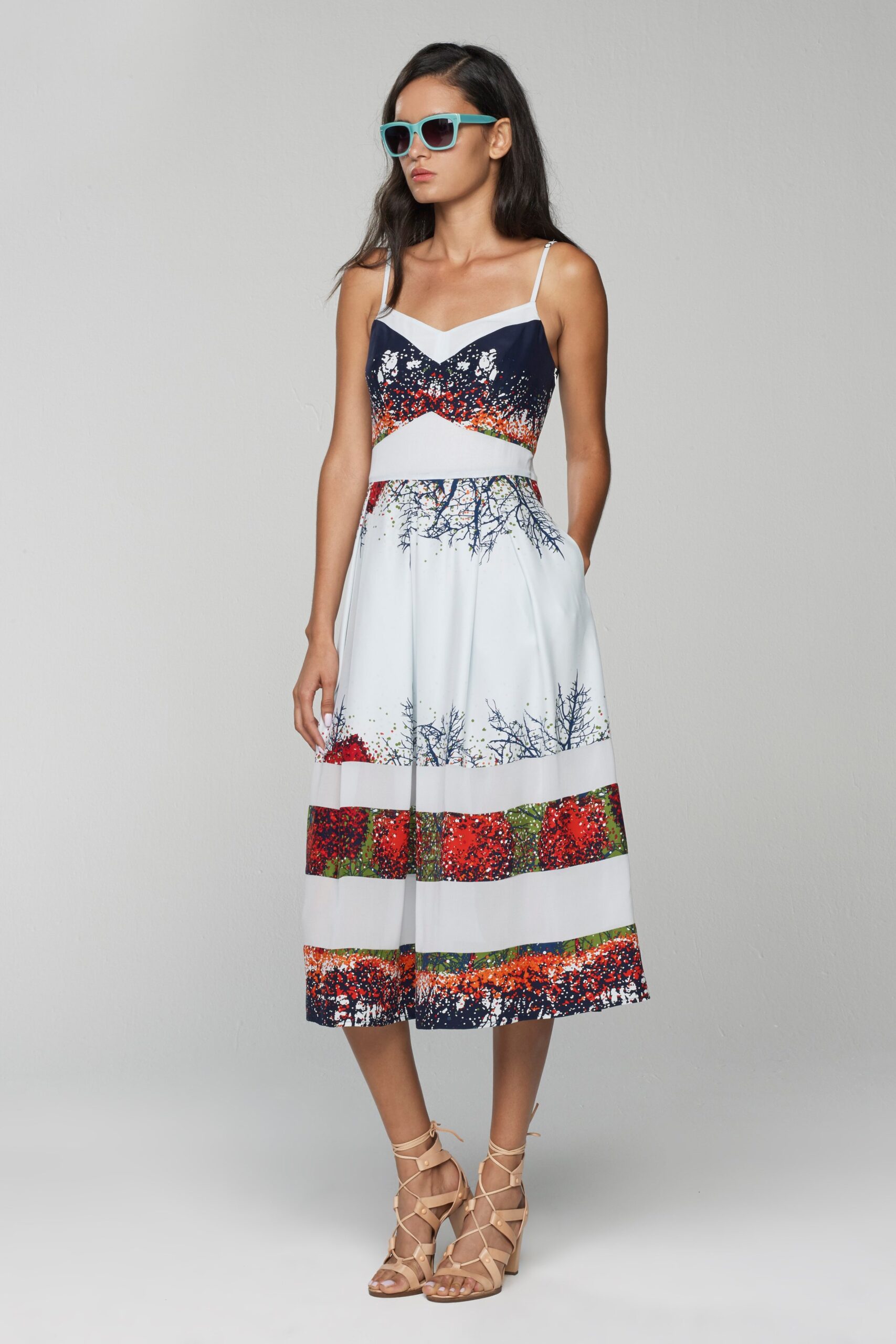flared printed midi dress