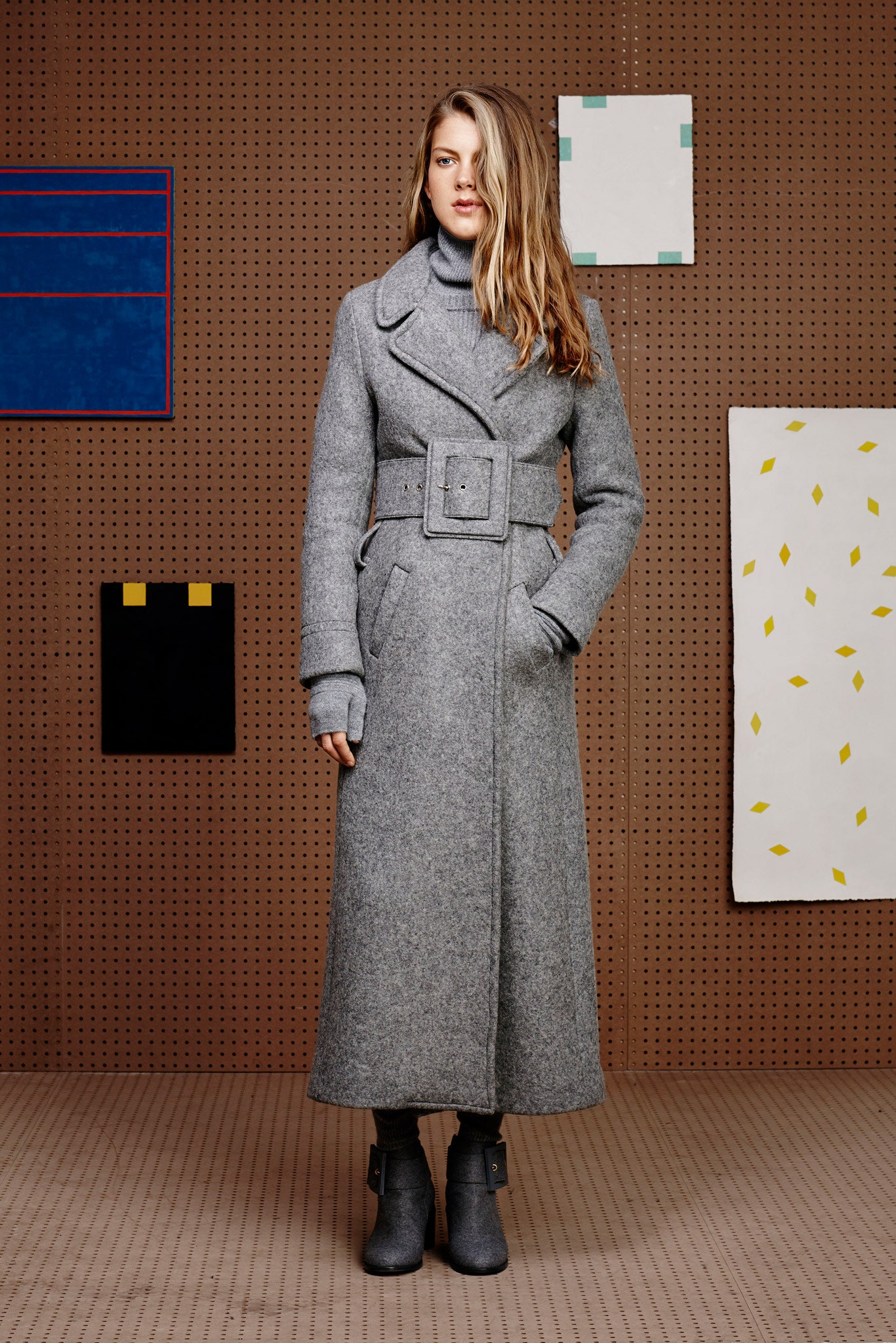 gray wool belted coat