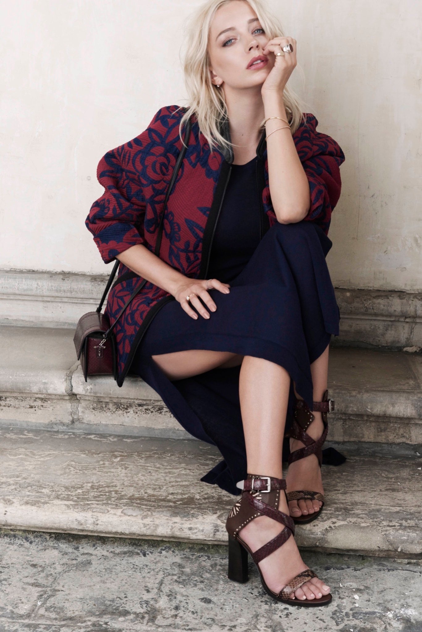 relaxed floral jacket with black dress