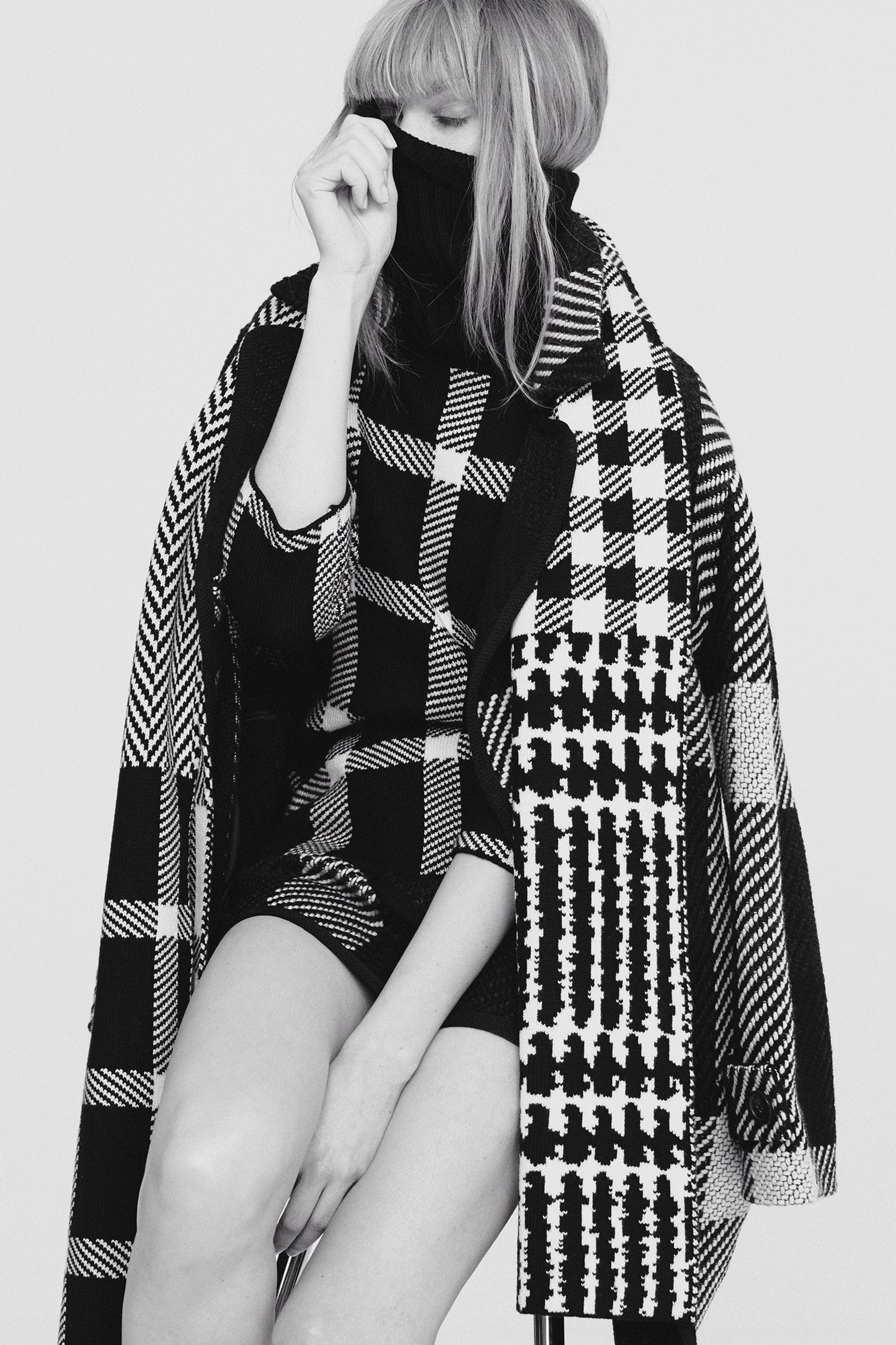 black and white checked dress and coat