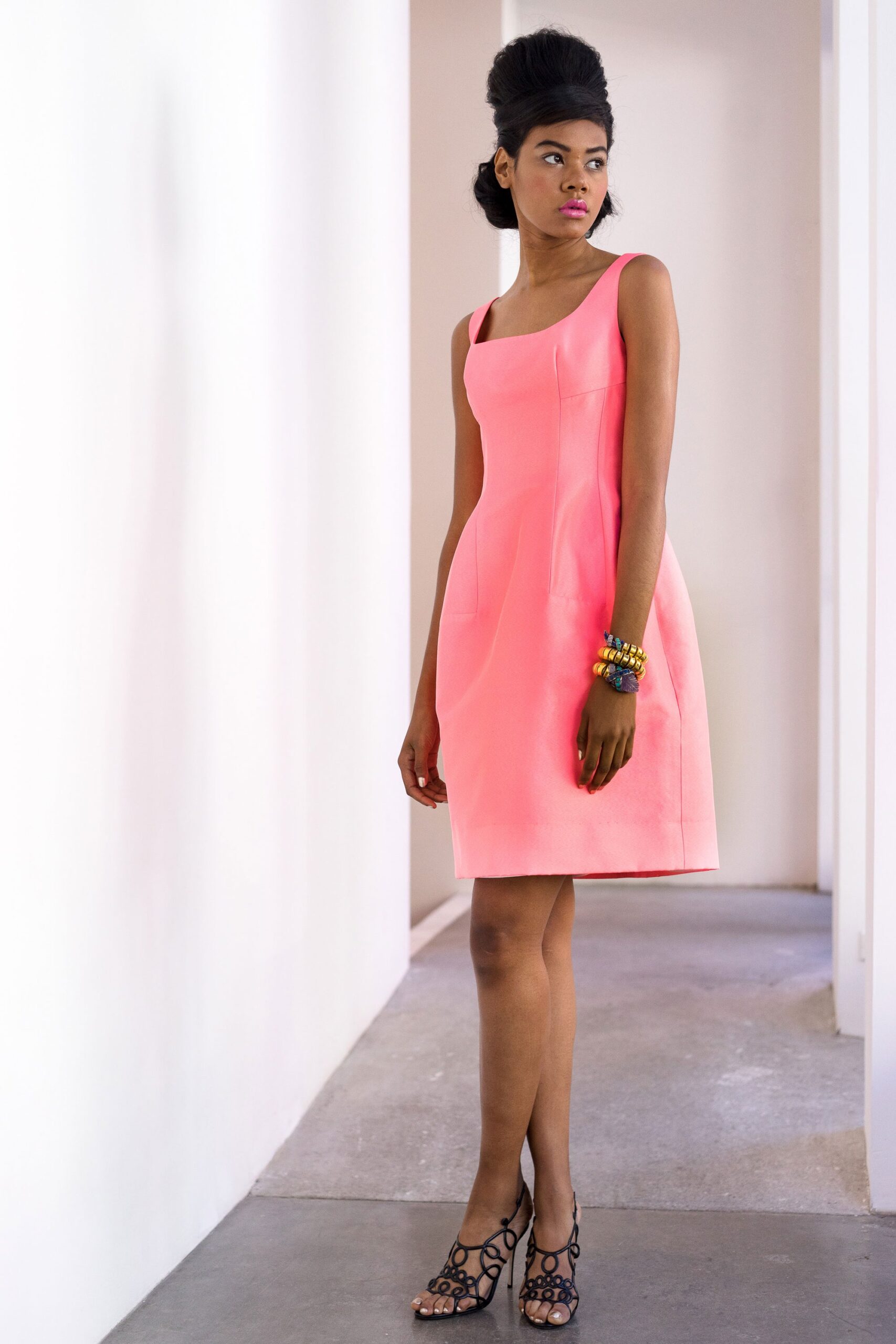 fitted pink cotton mini dress