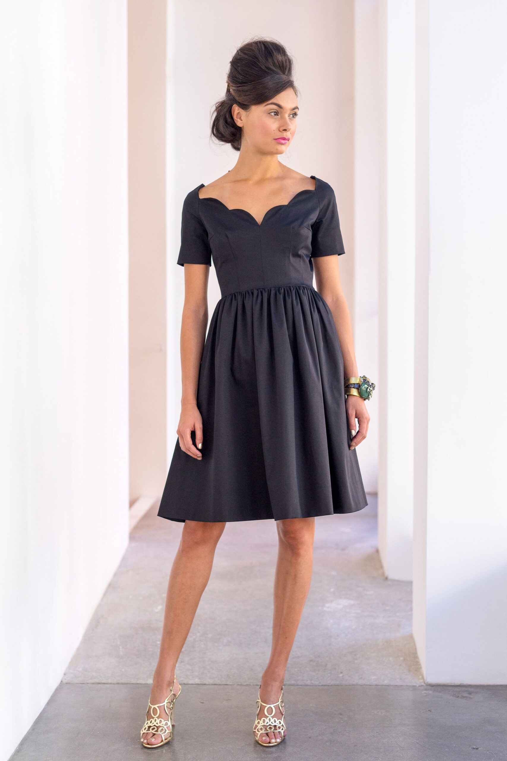 black fitted midi dress