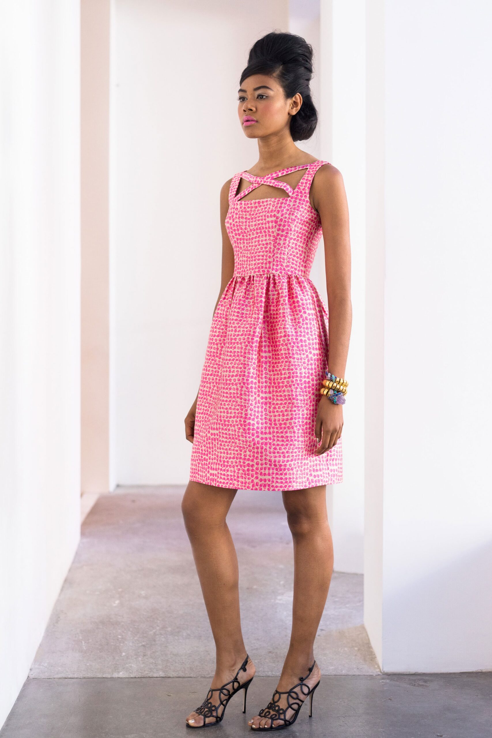 pink fitted sleeveless dress