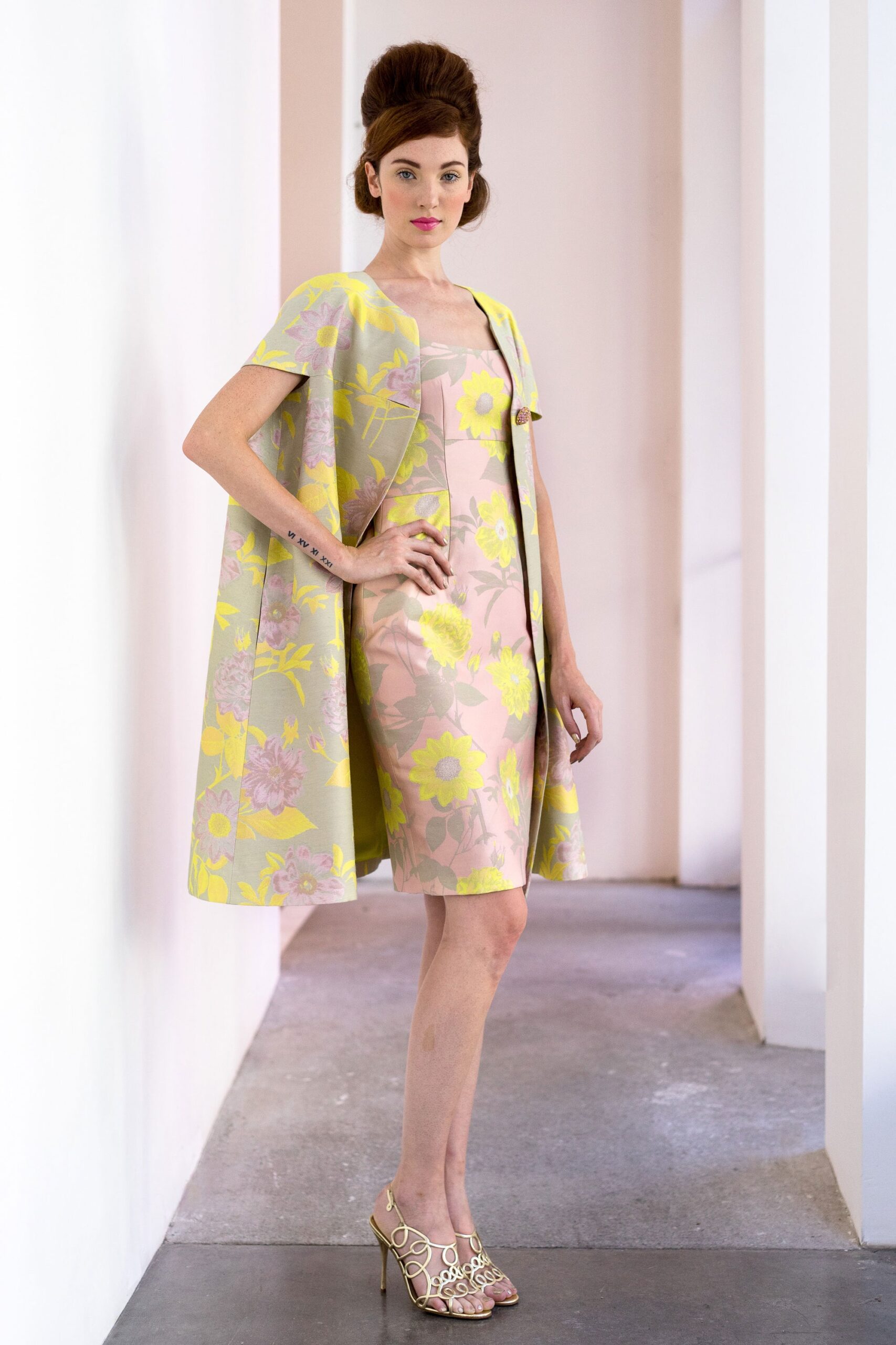 floral mini dress with cape
