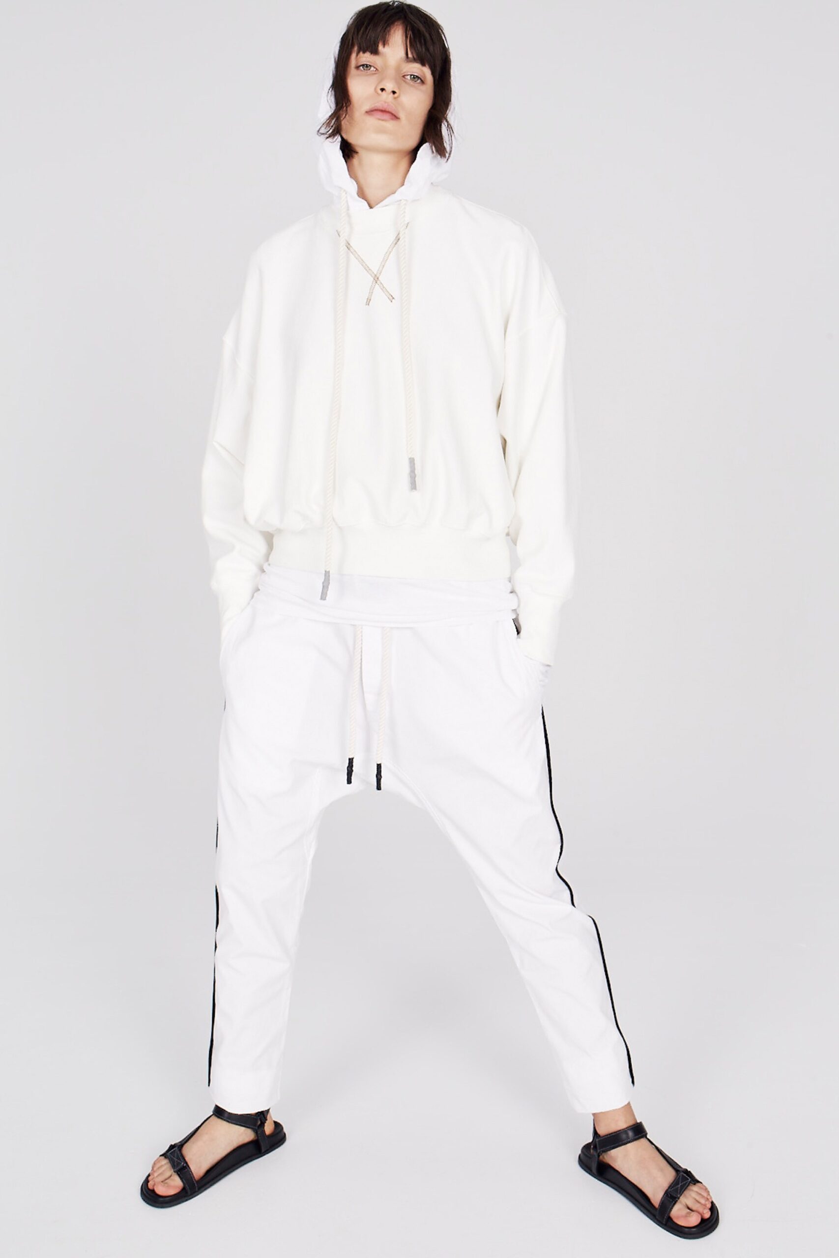 white cotton long-sleeve hooded oversized hoodie