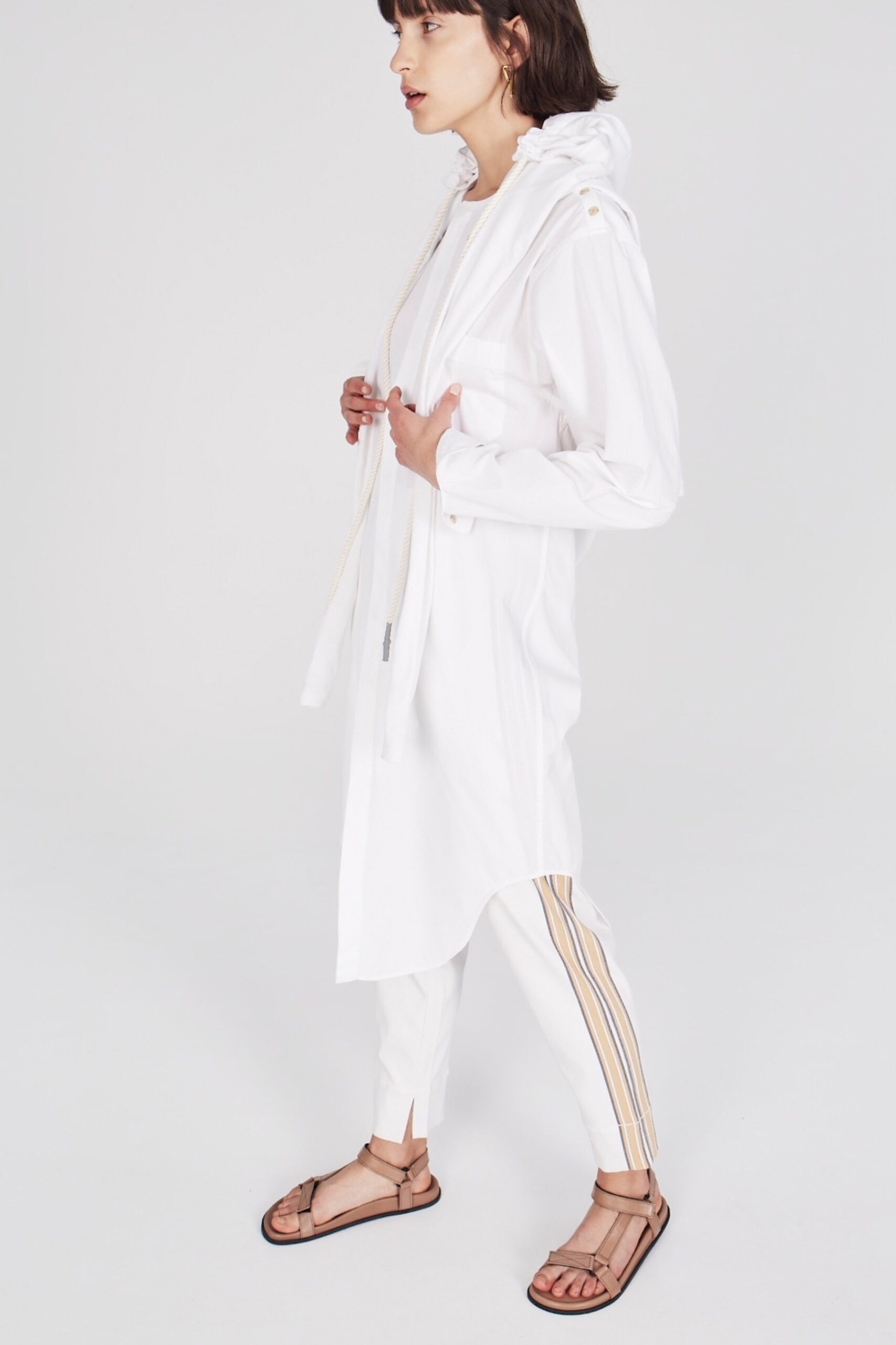 white relaxed coat with hood