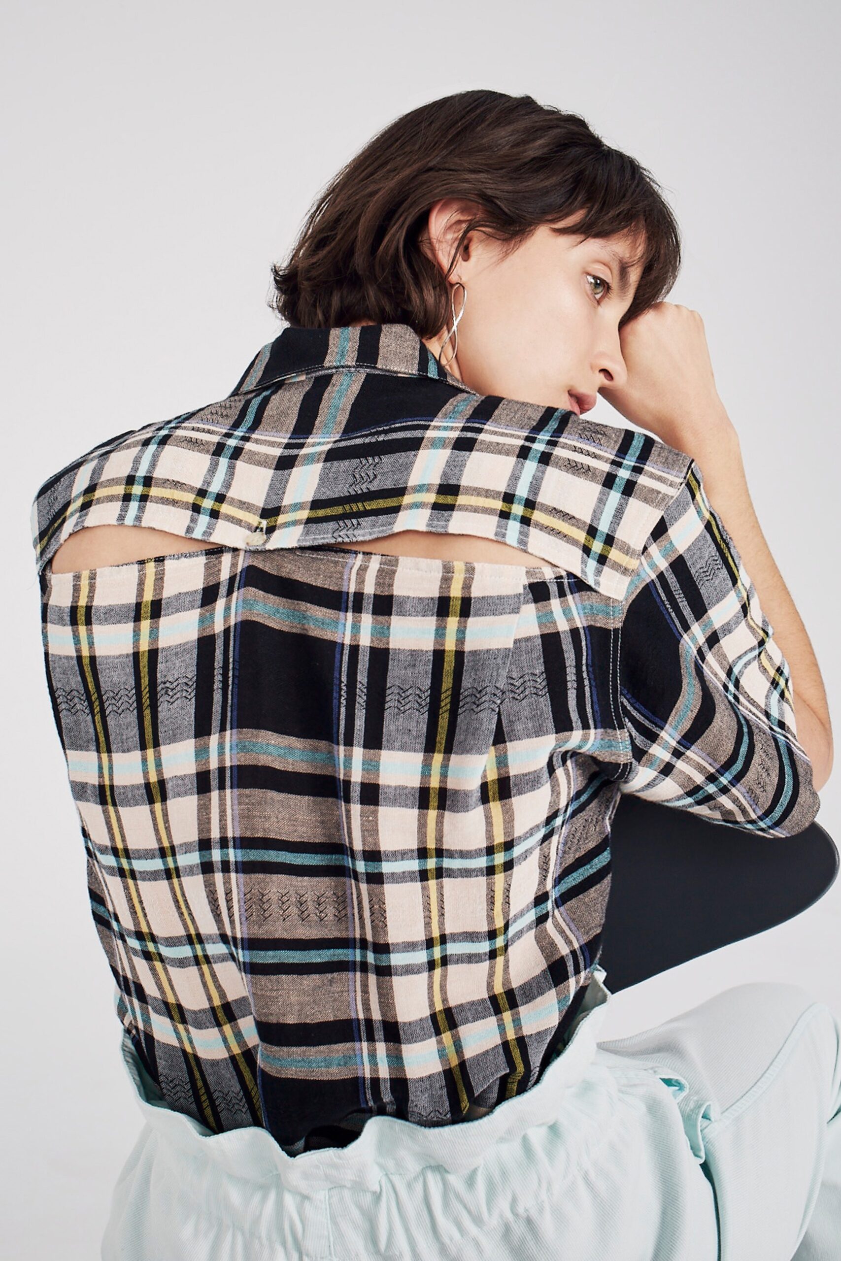checked shirt with relaxed pants
