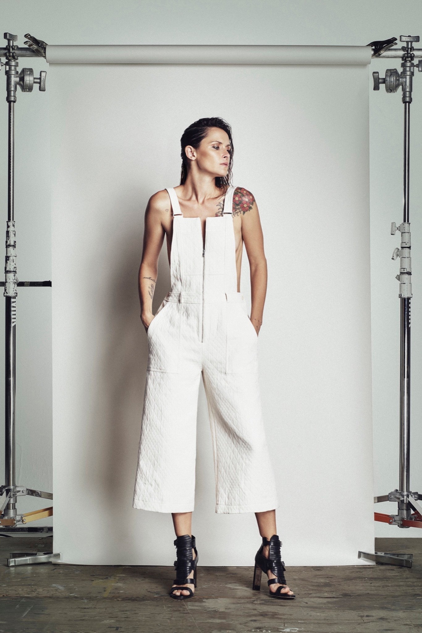 white fitted sleeveless jumpsuit