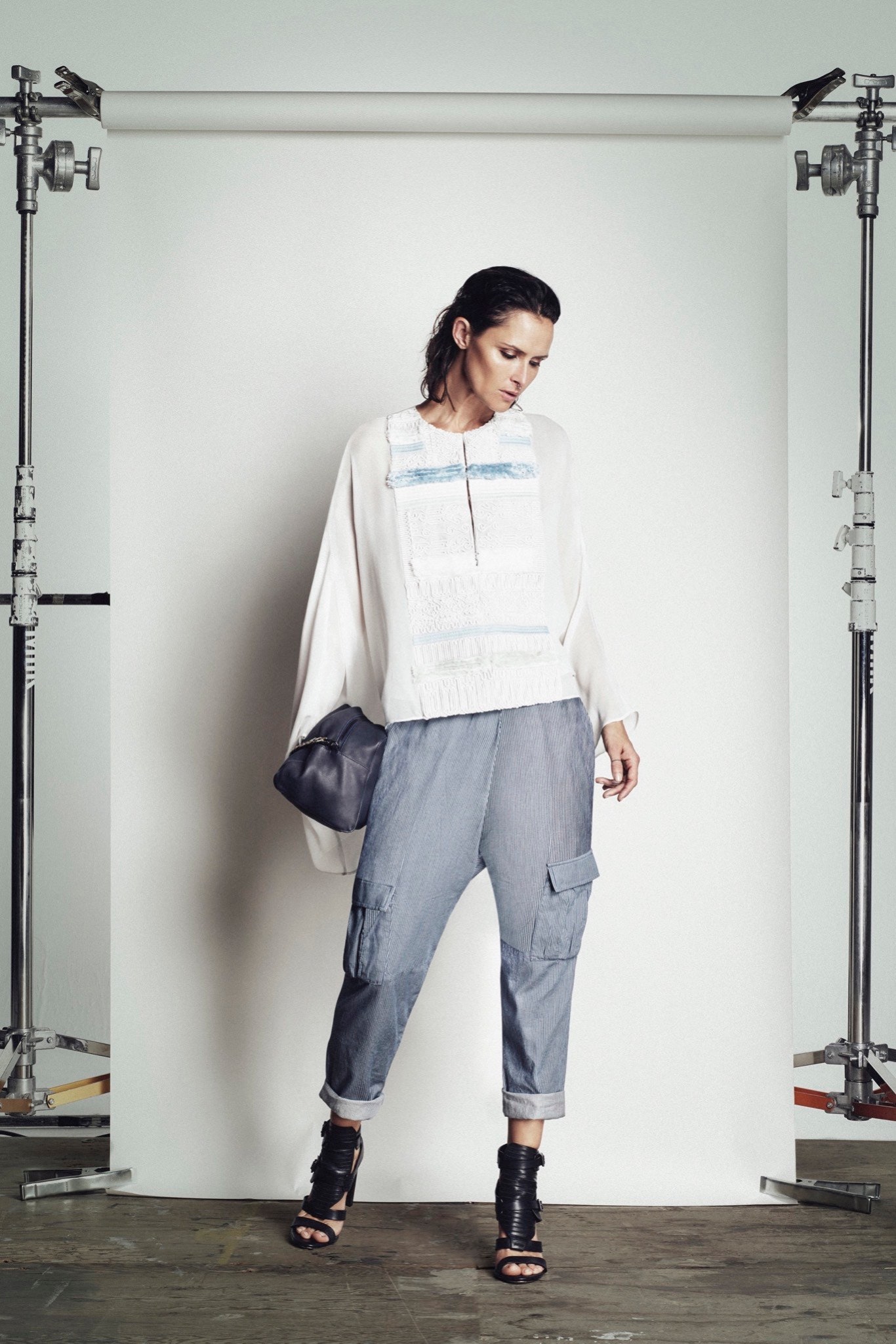 relaxed white top with cargo pants