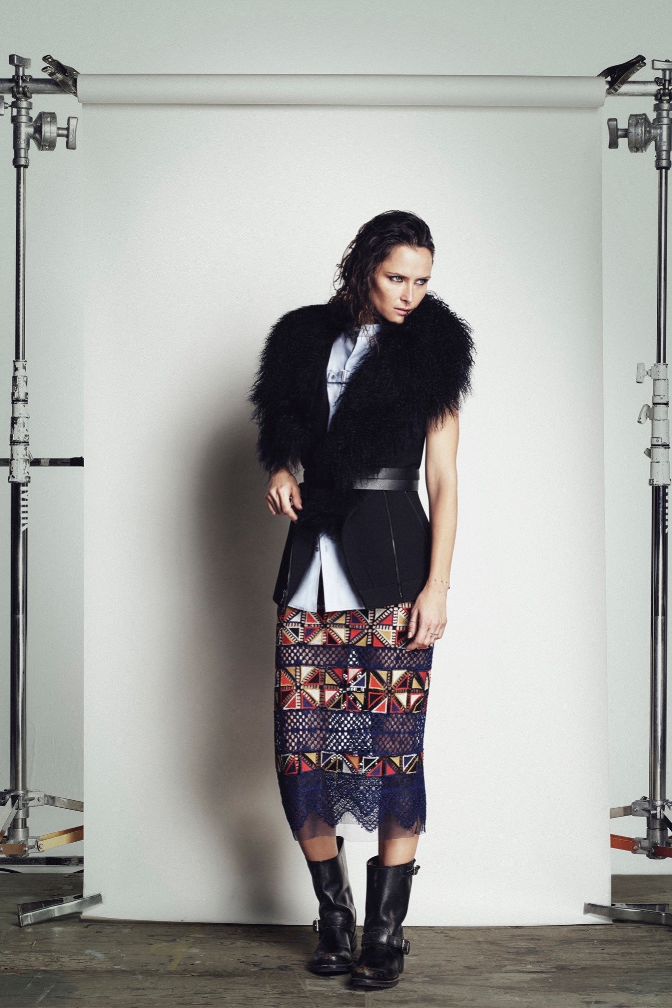 white fitted top with multi-tiered skirt