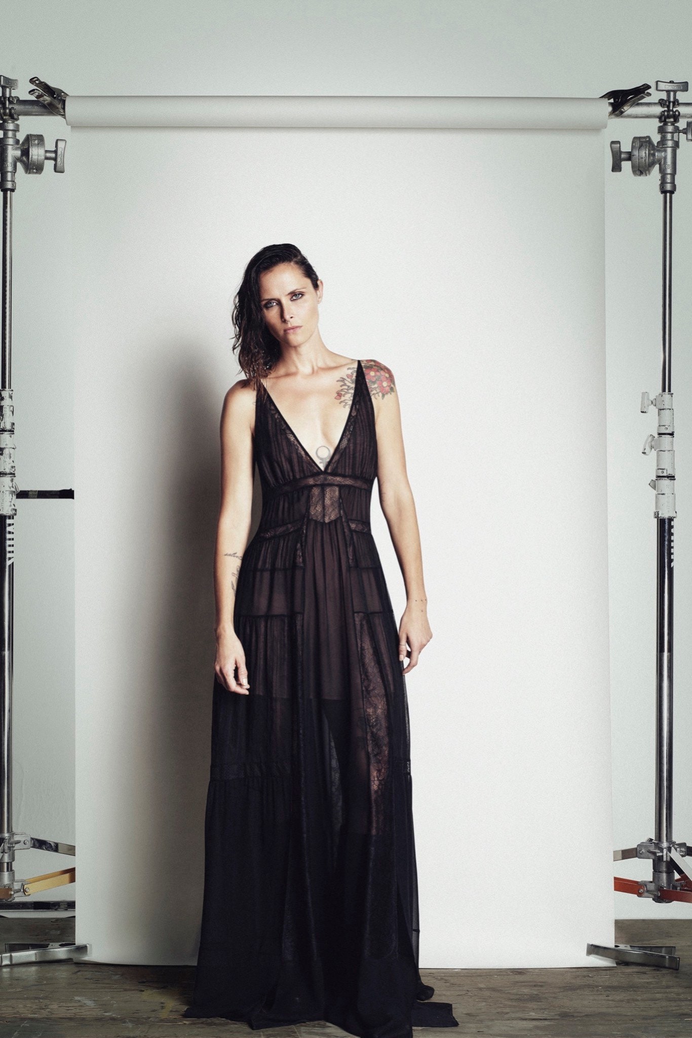 black silk sleeveless maxi dress