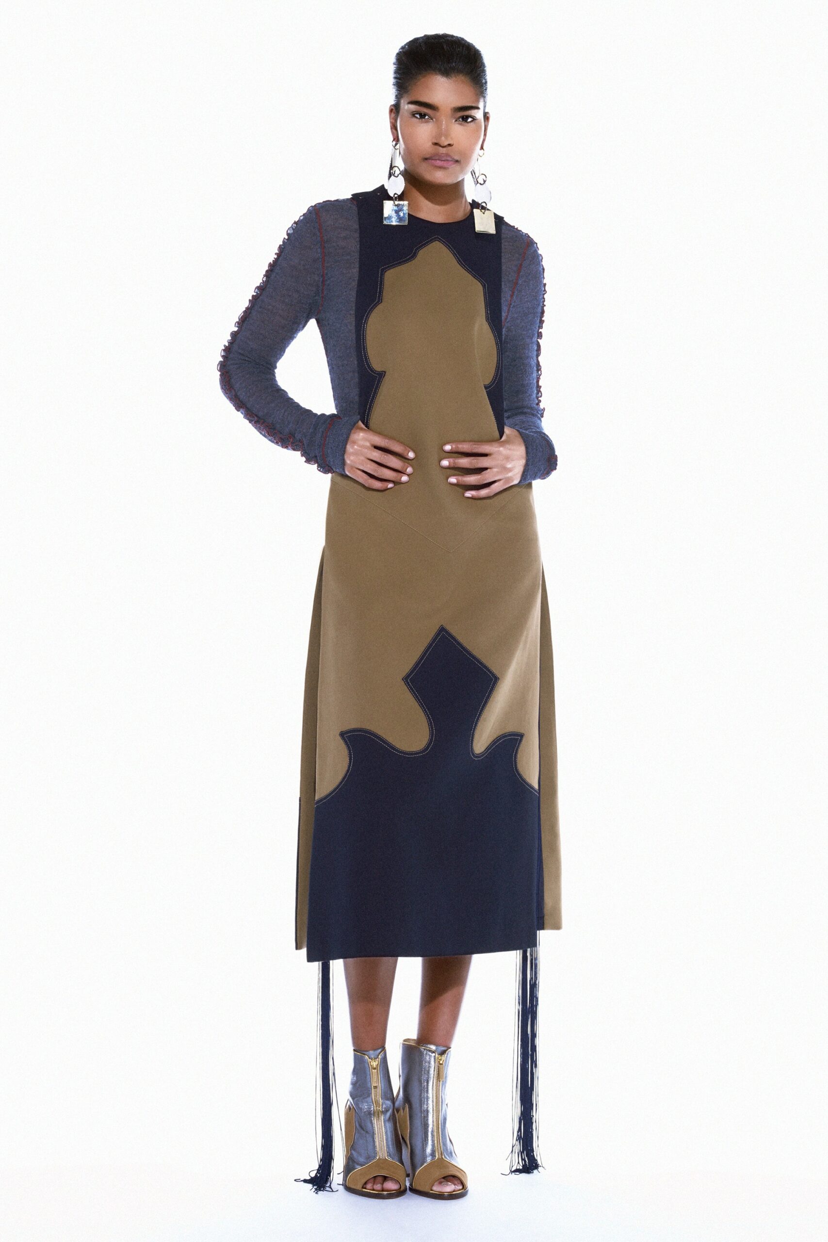 color-blocked midi dress with fringes