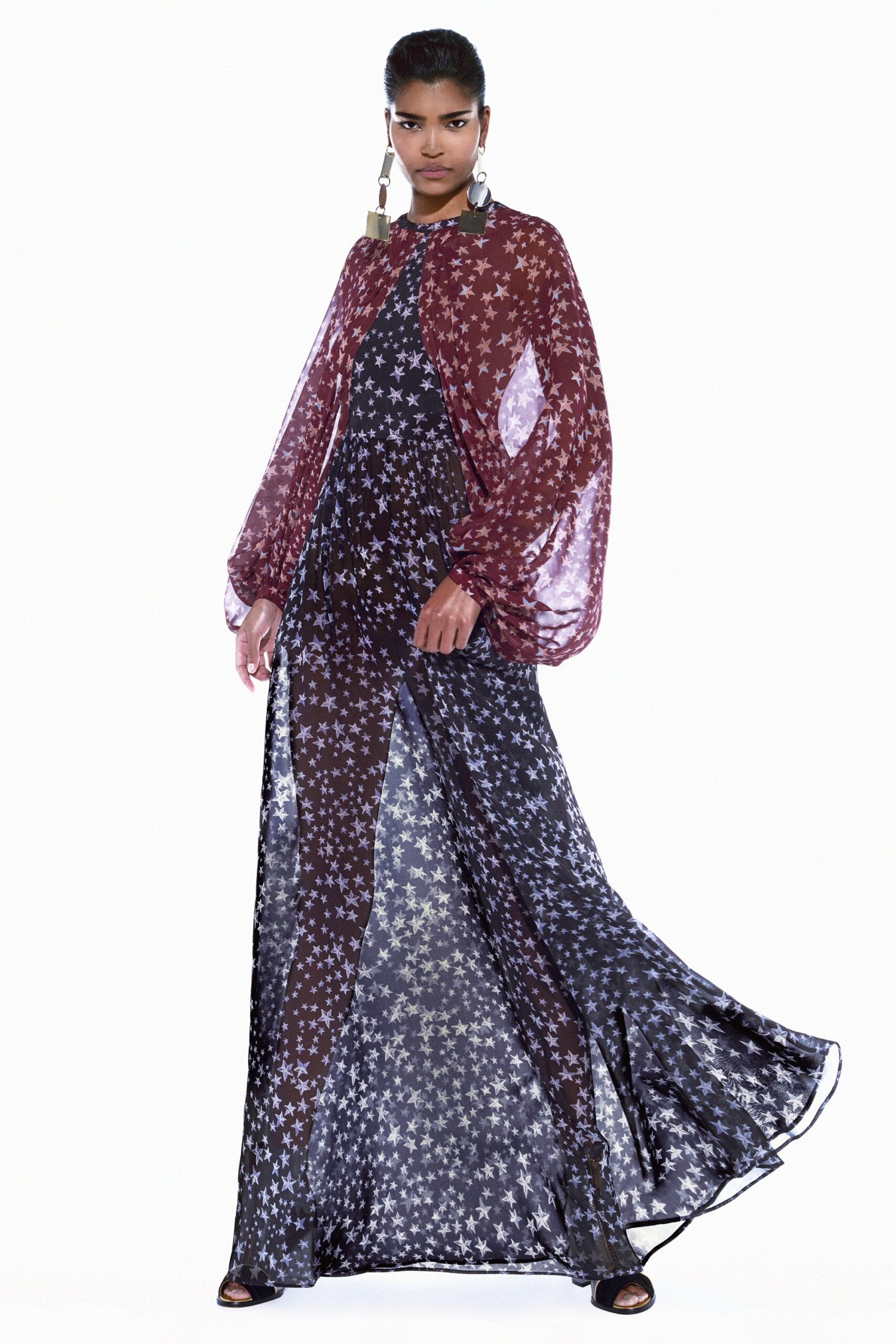 black and red printed gown
