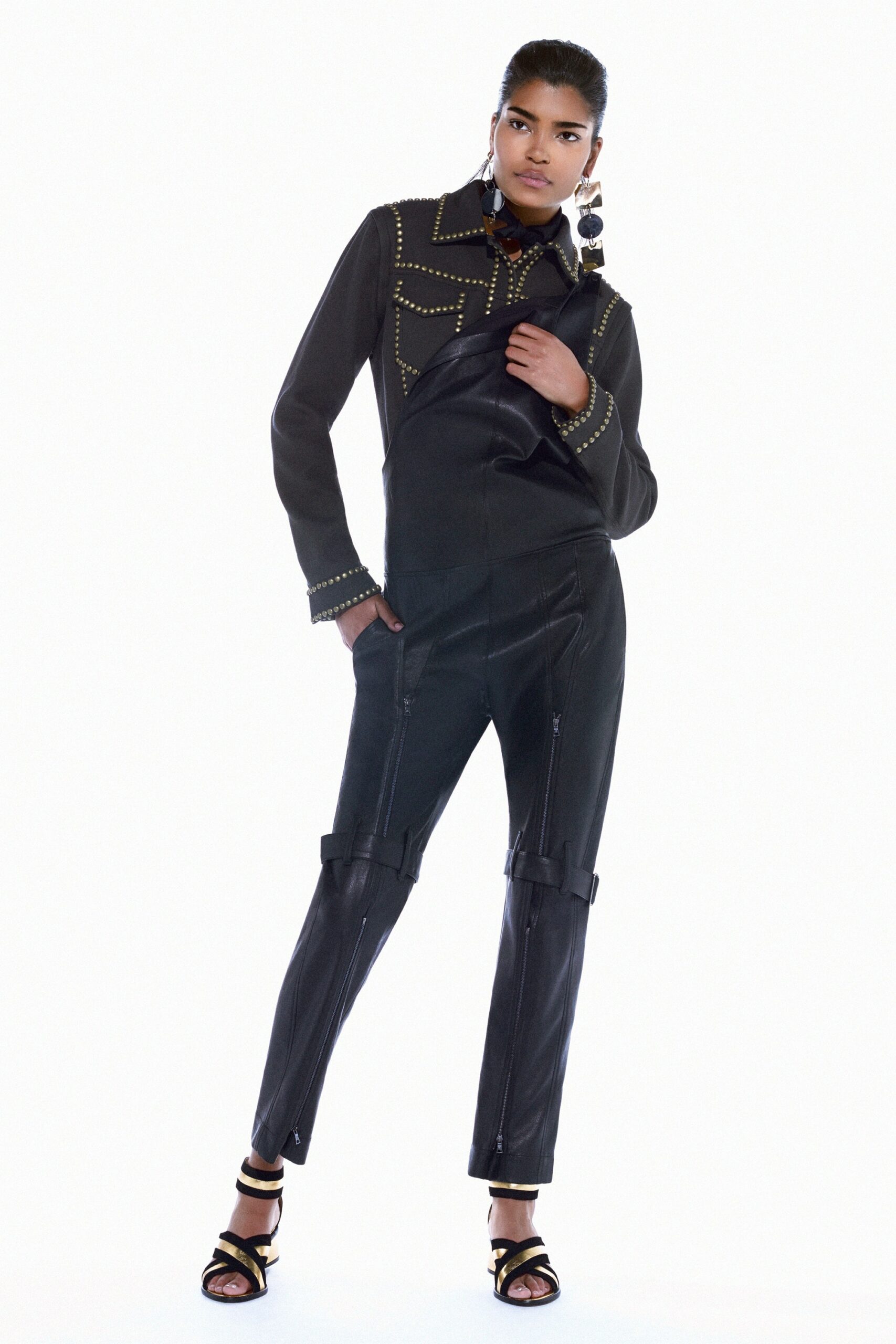 black leather fitted jumpsuit