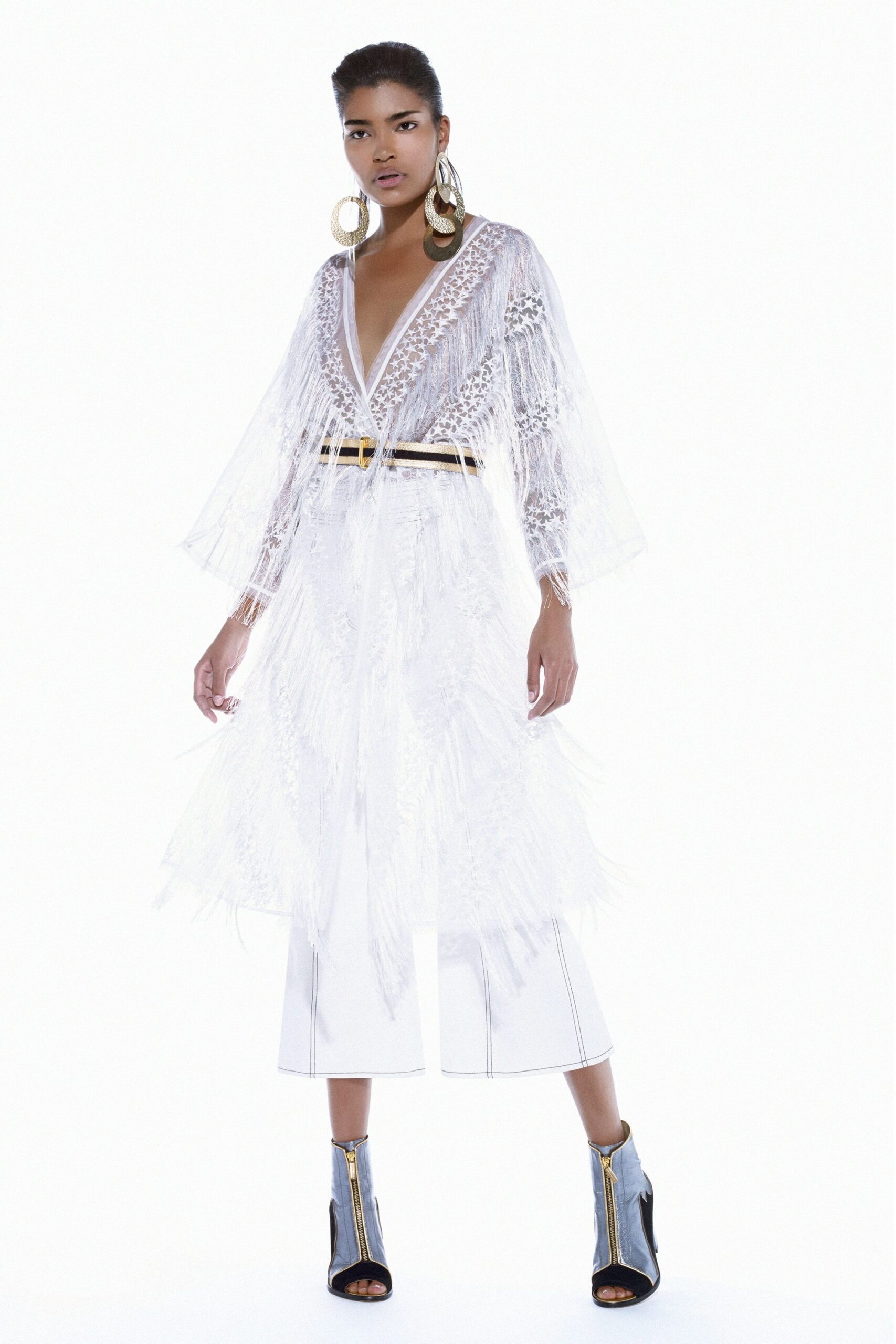 white lace long-sleeve v-neck fitted embroidered layered dress