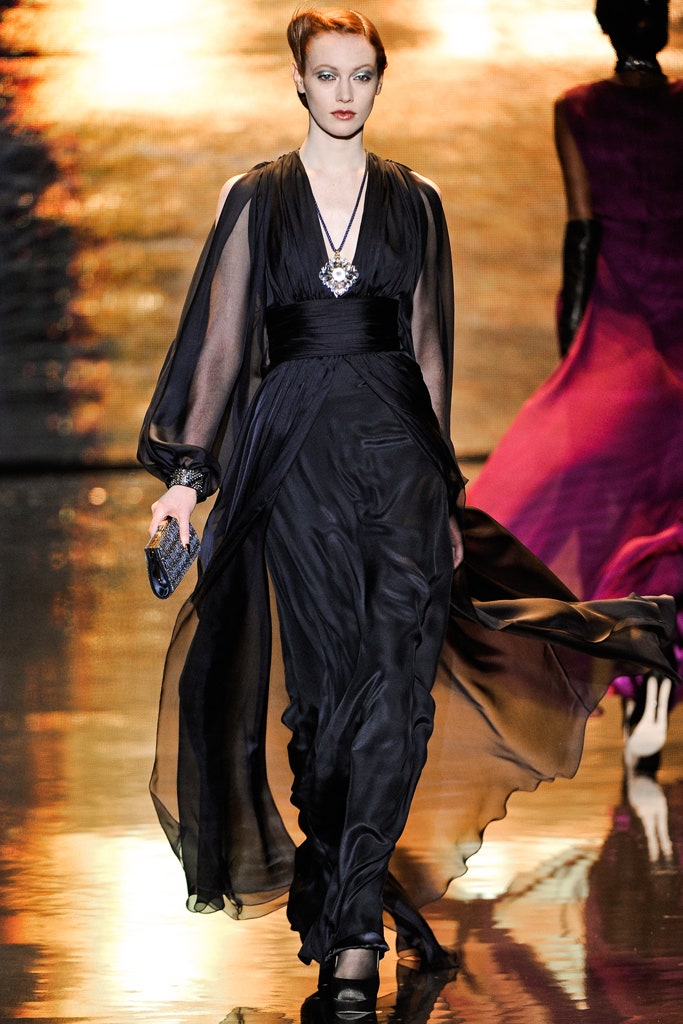 black silk long-sleeve gown