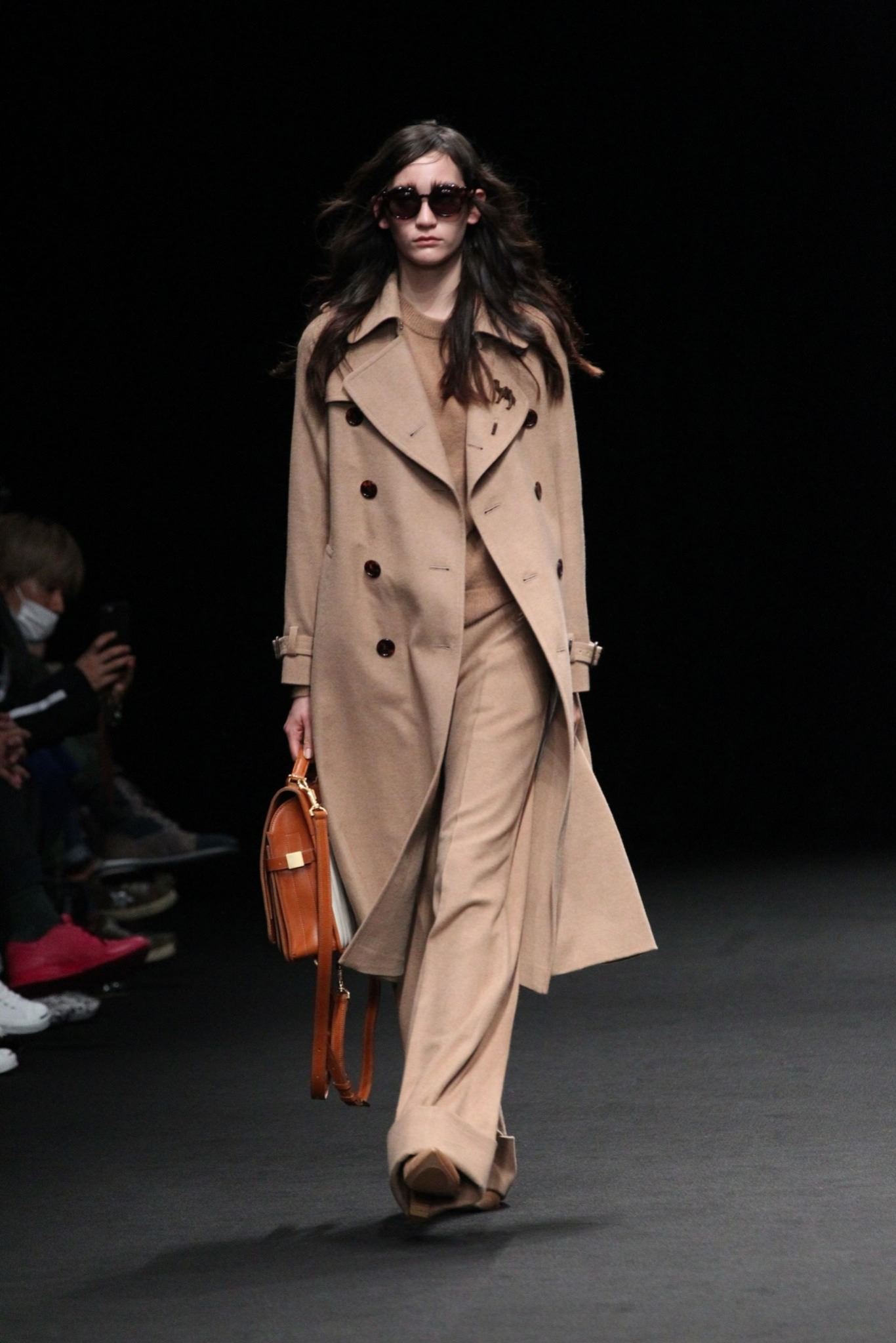 beige double-breasted trench coat