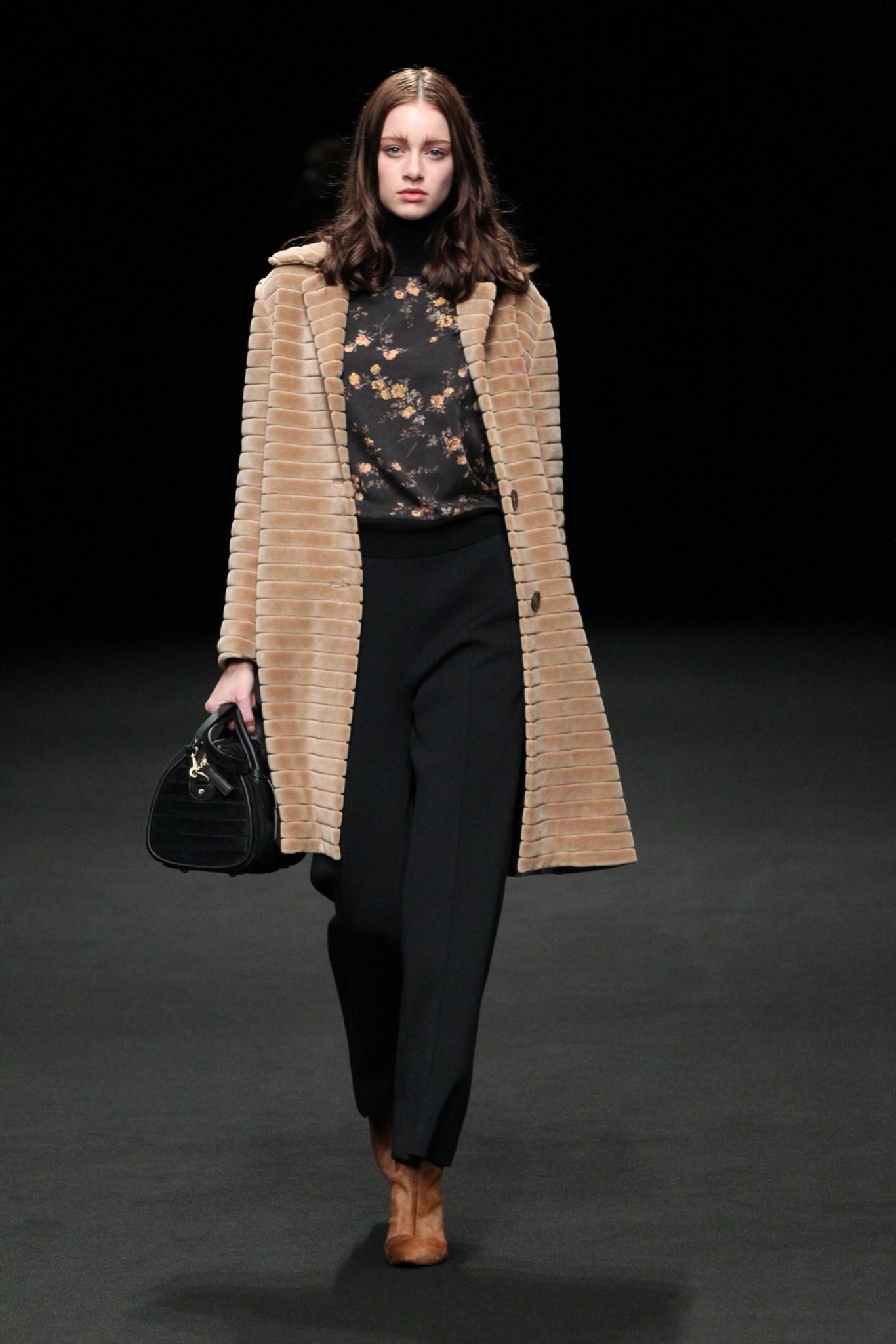 beige fur textured long coat