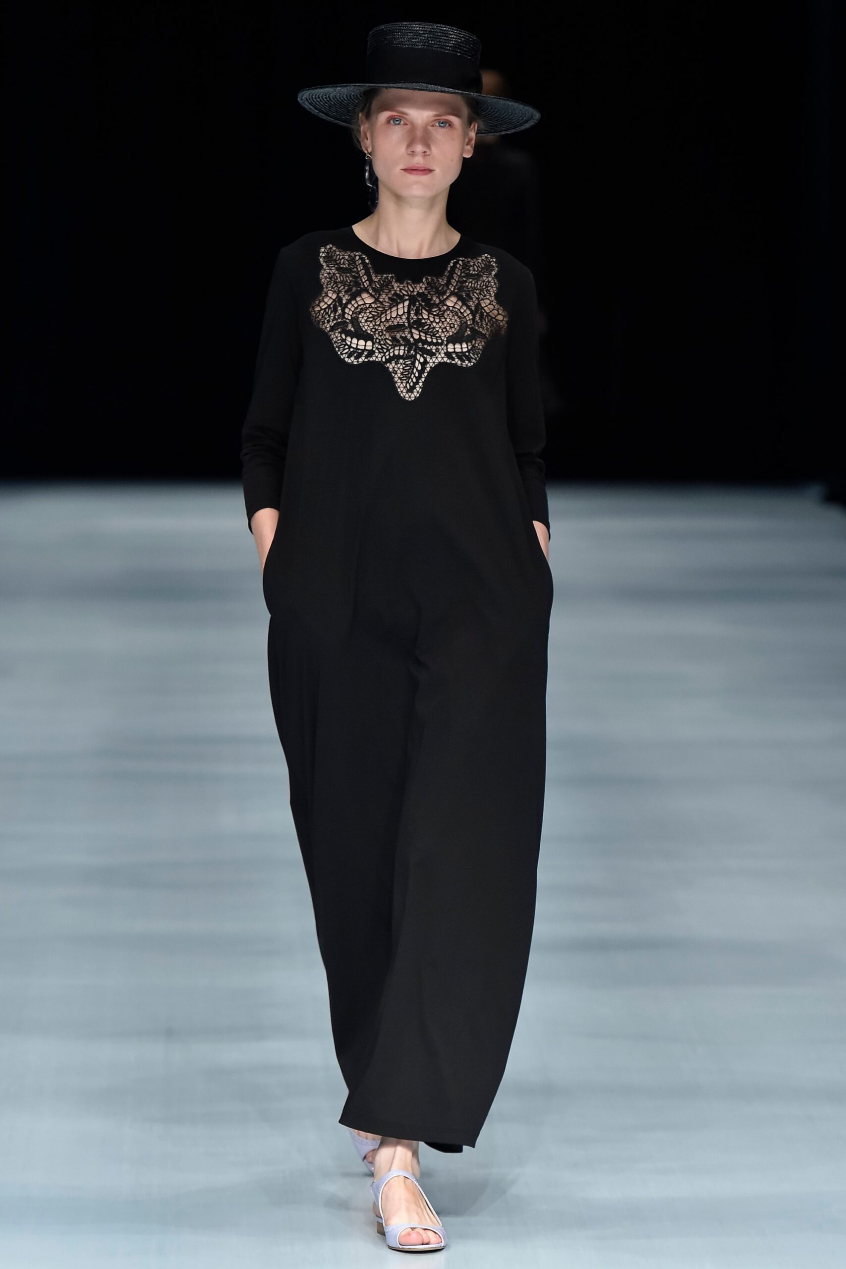 black lace-panel jumpsuit