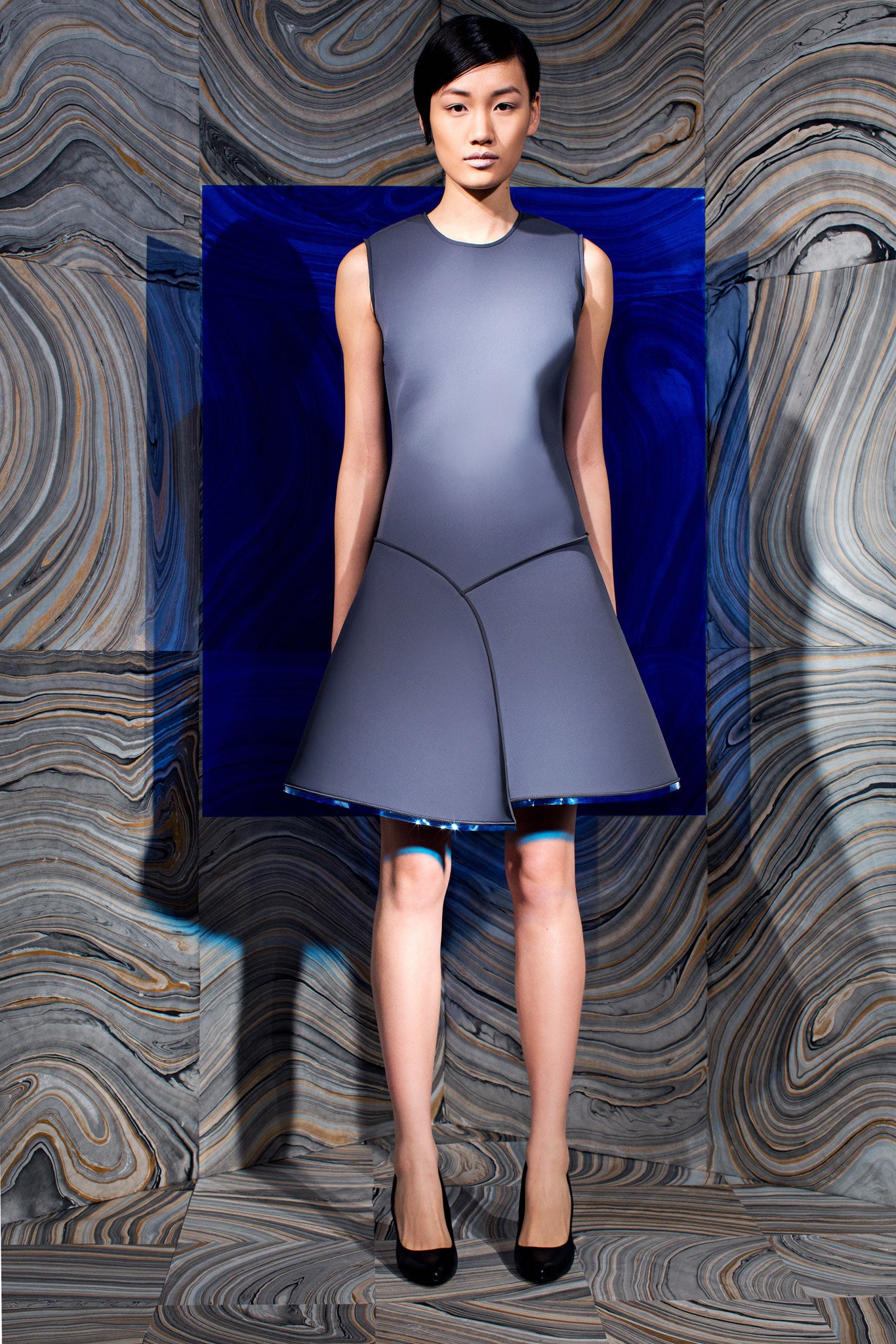 gray sleeveless asymmetric mini dress
