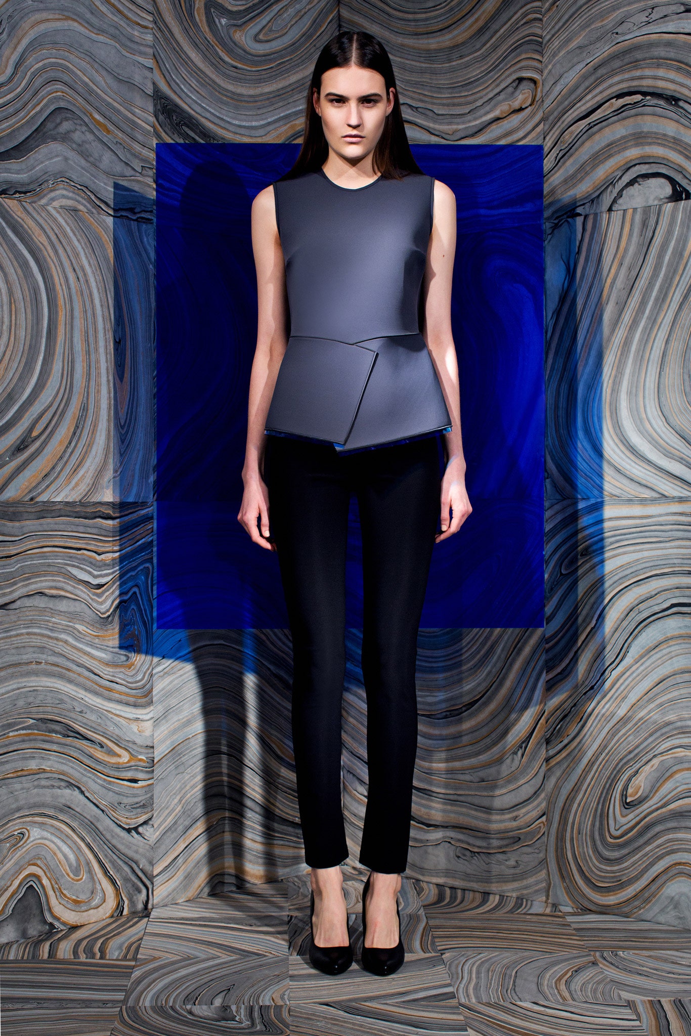 gray structured asymmetric peplum top