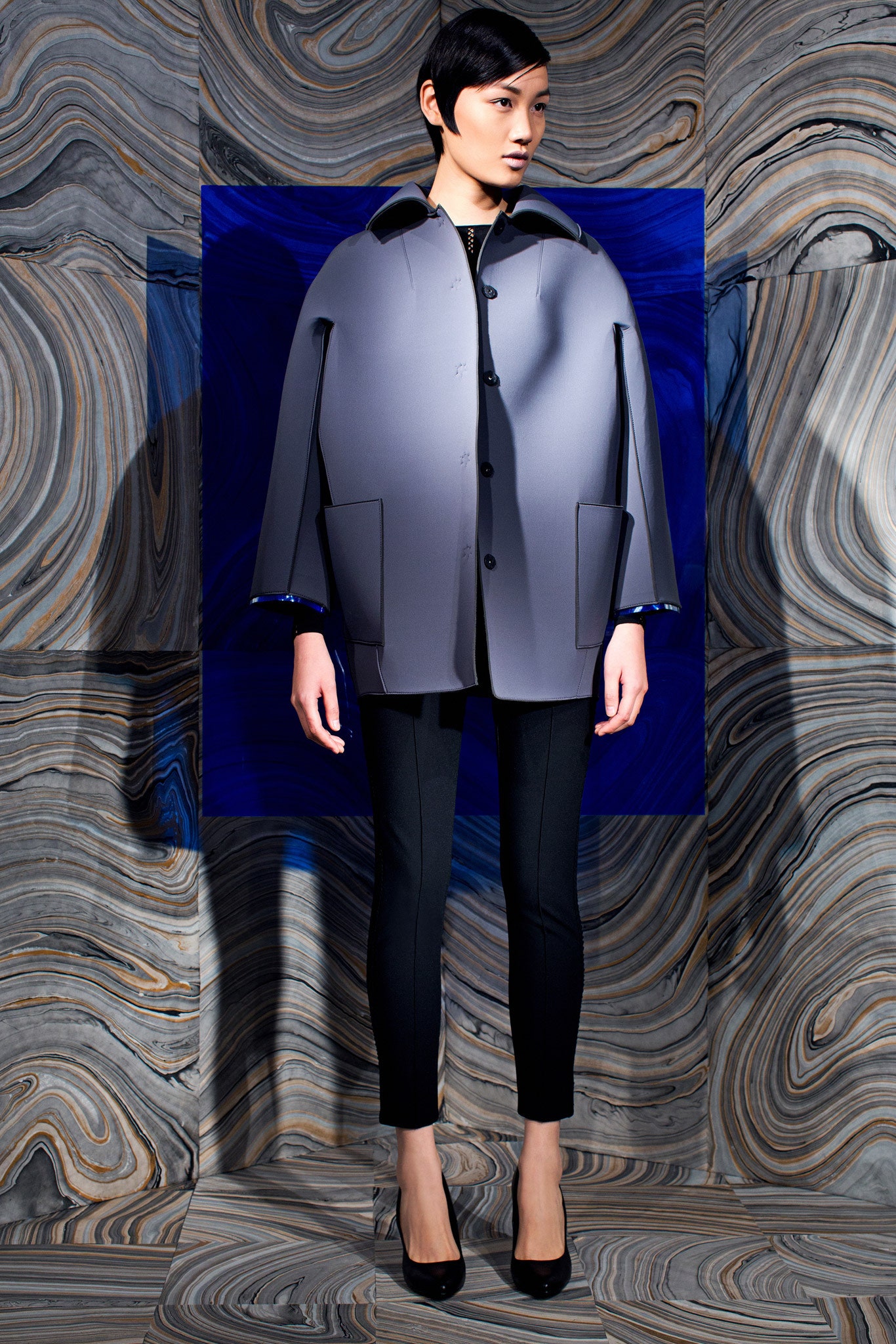 gray neoprene oversized coat