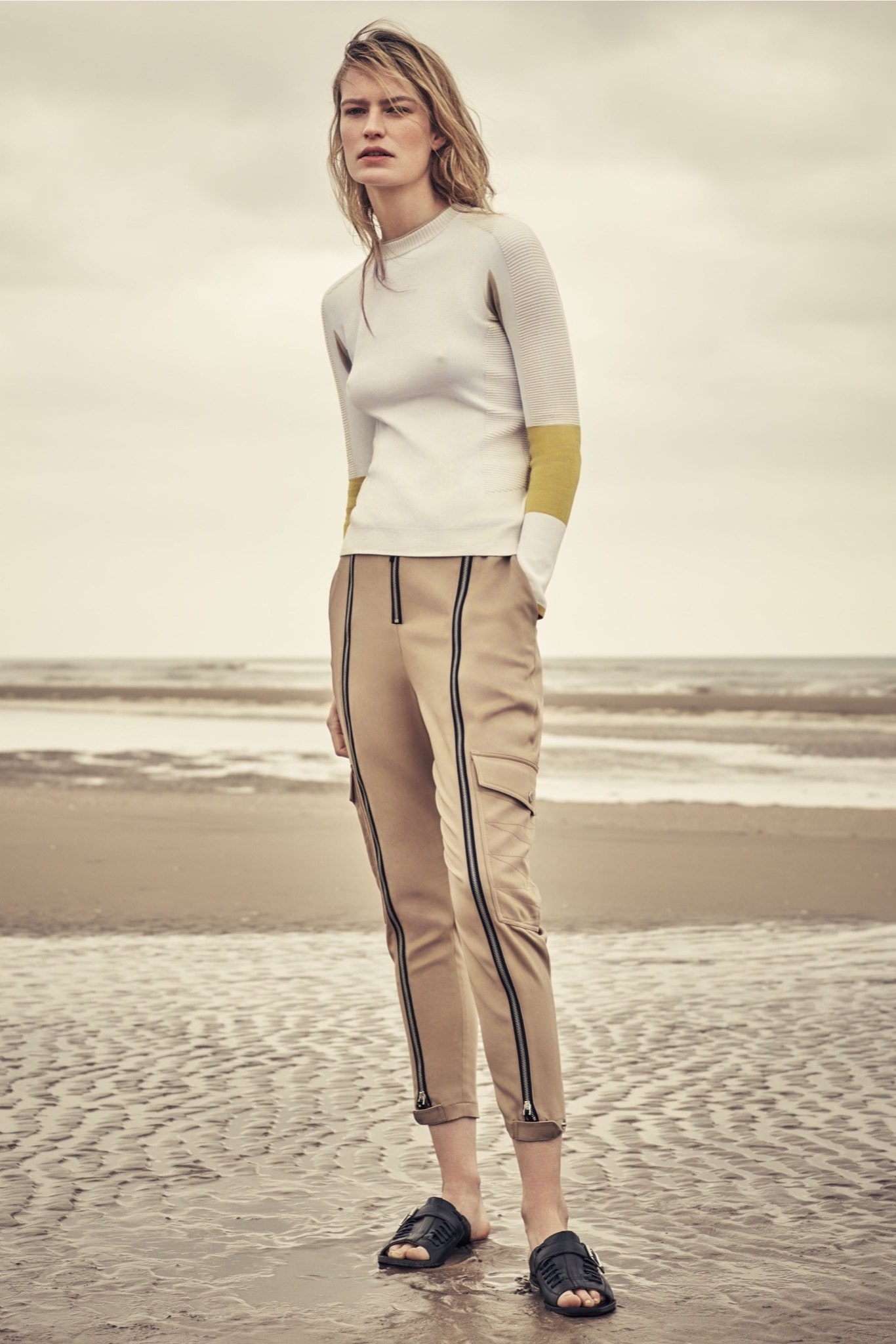 ivory color-block knit sweater
