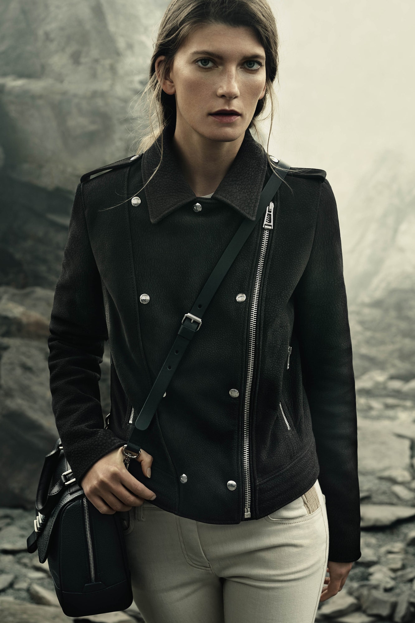 black leather asymmetric jacket