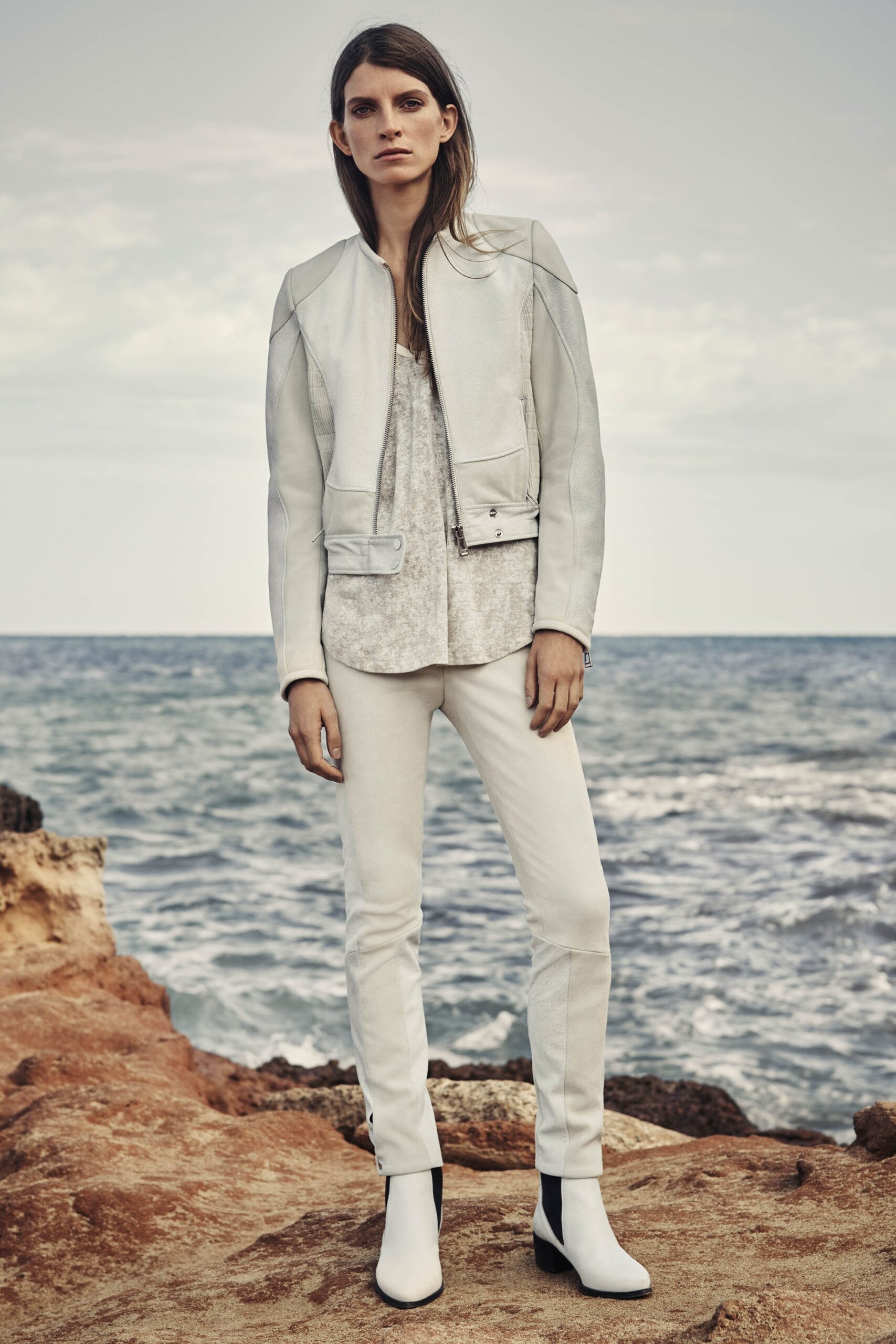 white leather zip-front jacket