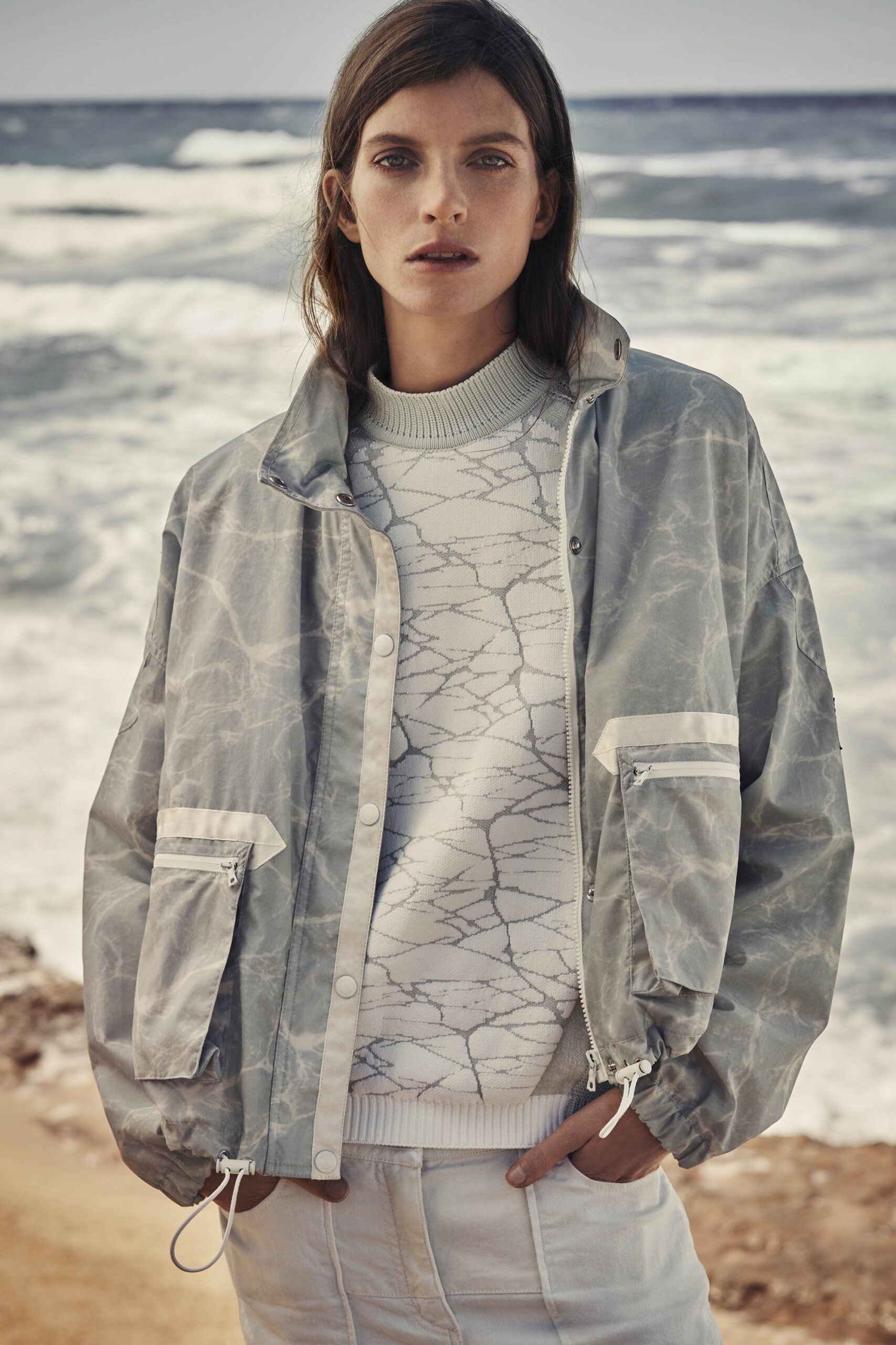 gray abstract oversized nylon jacket